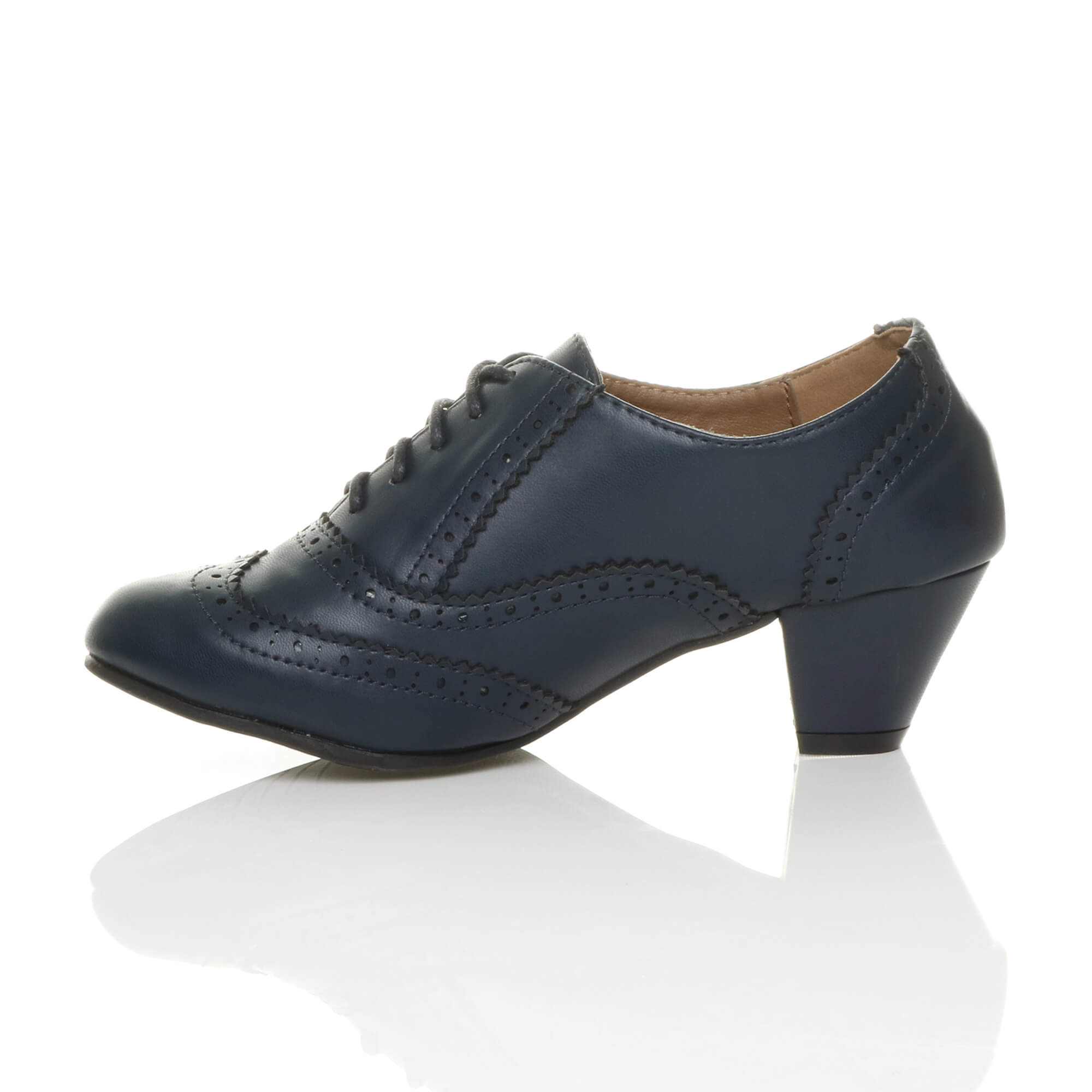 Navy Blue AJVANI Navy Blue Mid Heel Brogue Ankle Boots Shoe Boots, Image 3 of 6
