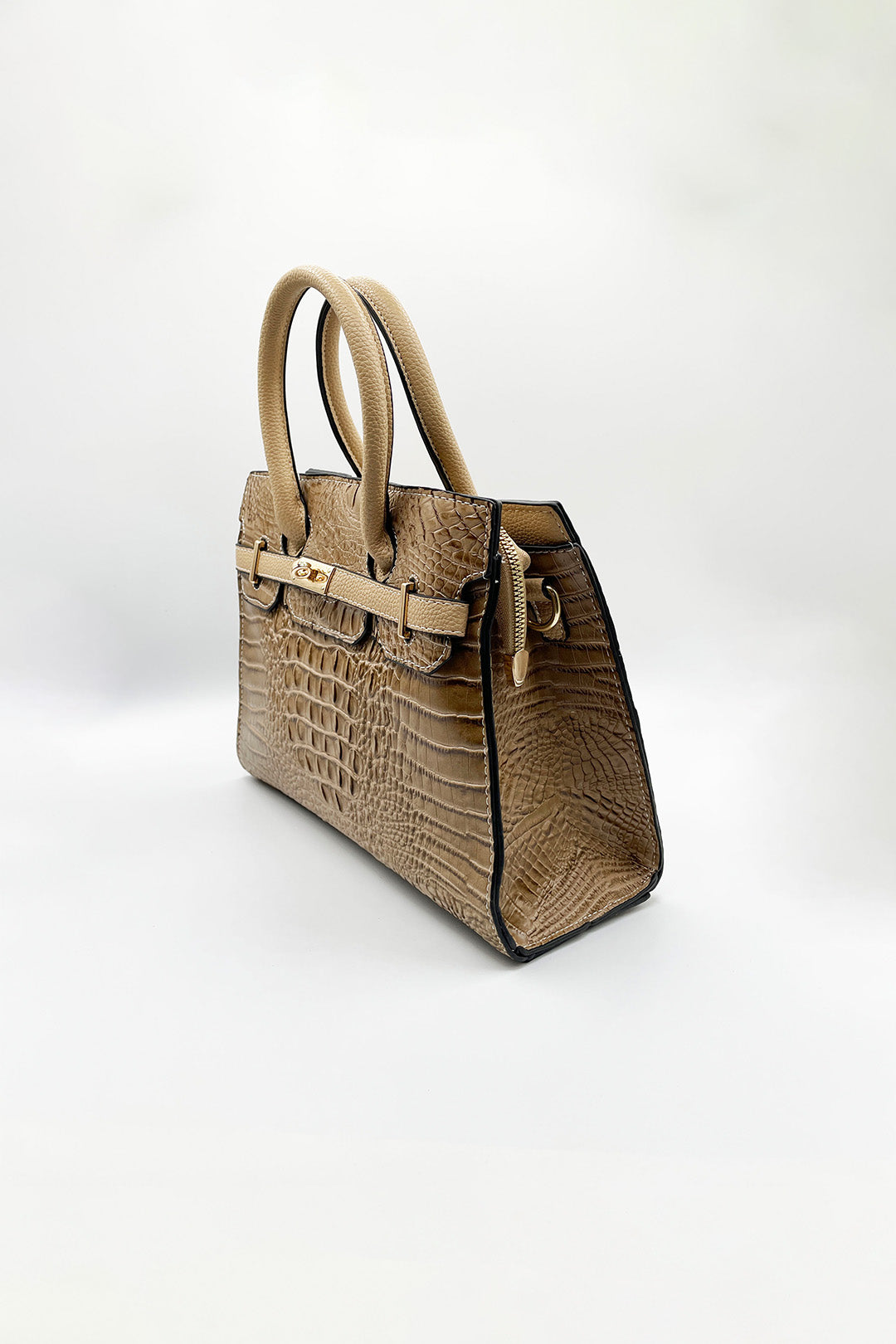 Beige Crocodile-Print Handbag, Image 3 of 5