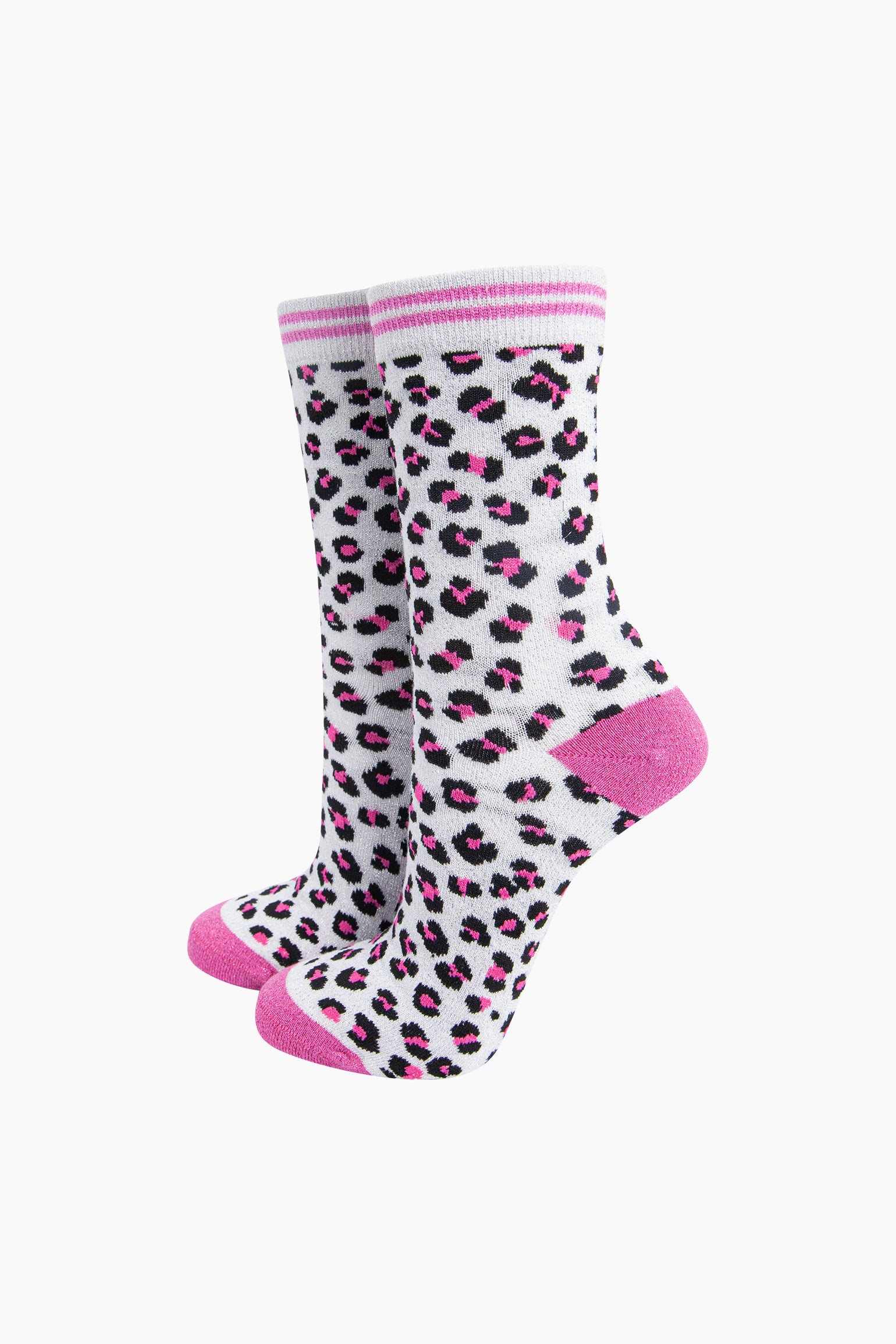 White Sock Talk White Leopard Combed Cotton Glitter Socks, Image 1 of 4