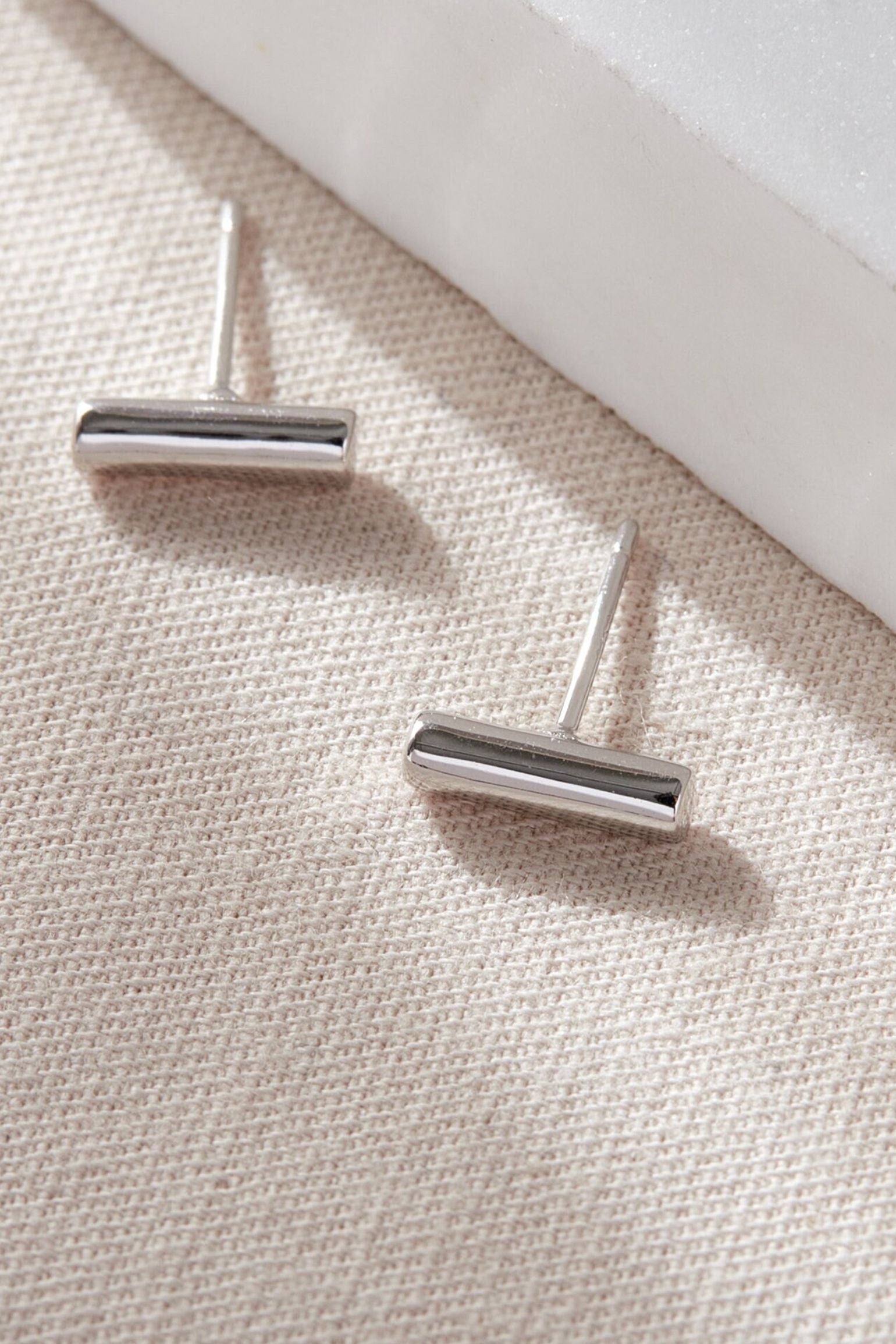 Silver Sterling Silver Cylindrical Bar Studs, Image 1 of 3