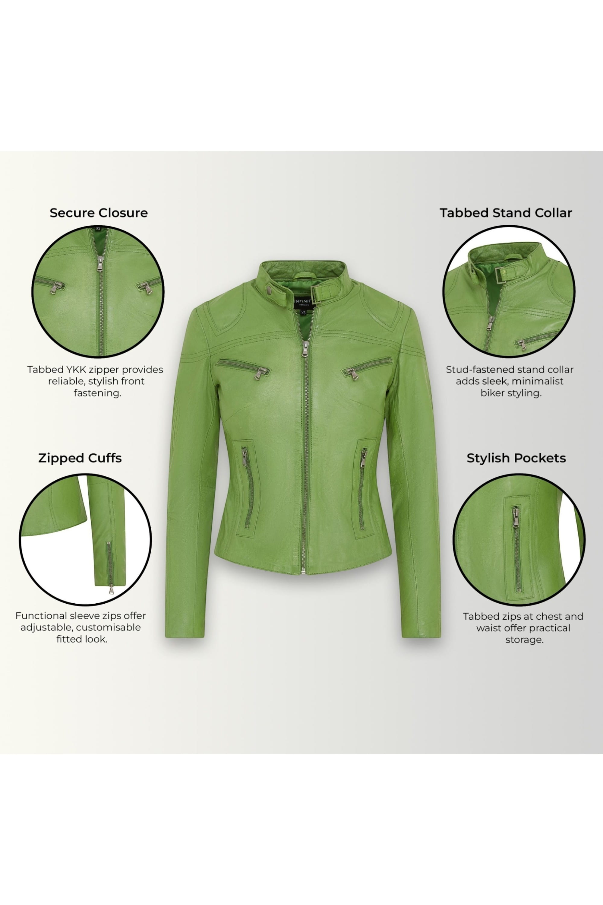 Green Slim-Fit Leather Biker Jacket-Tulsa, Image 3 of 7