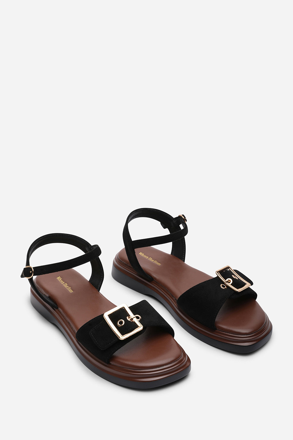 Black Coastal Front Buckle Flatform Suede Sandal, Image 4 of 6