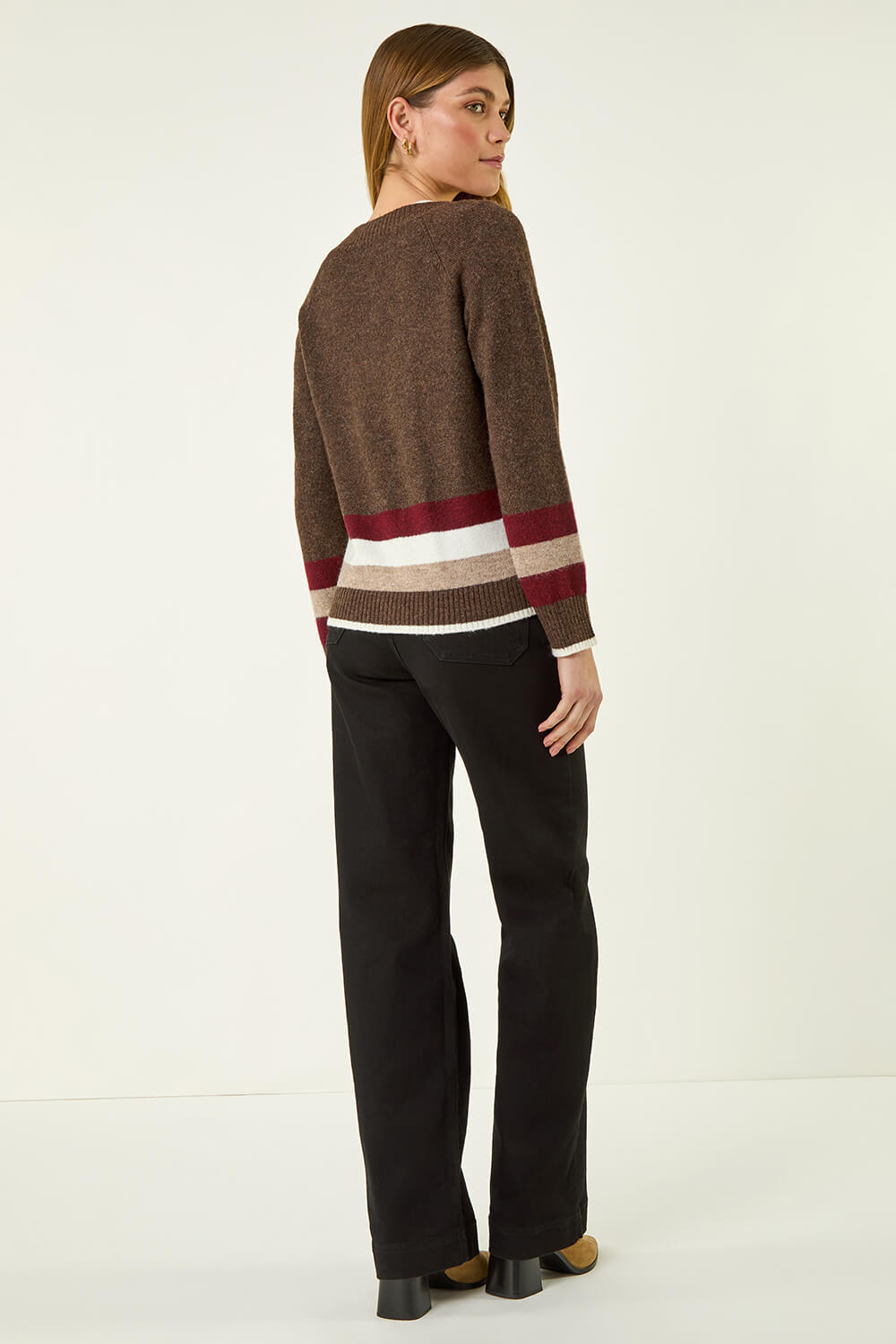 Chocolate Striped Heart Knit Cardigan, Image 4 of 5