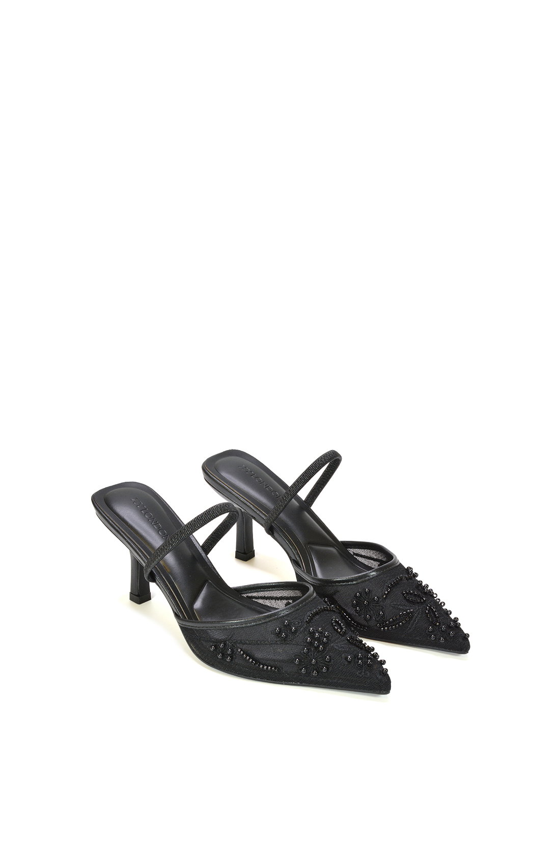 Black Embroidered Slingback Mesh Court Shoes, Image 5 of 6