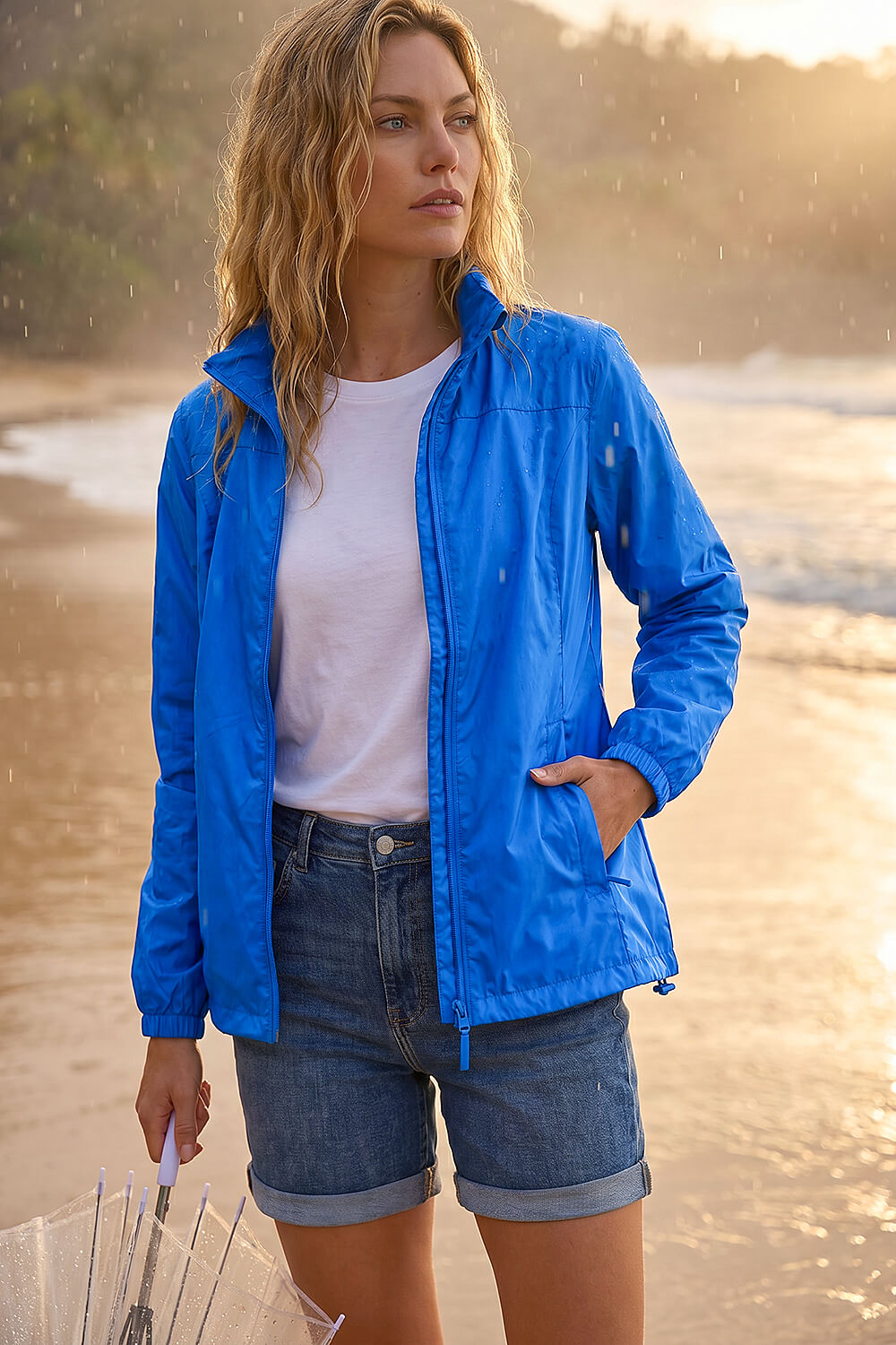 Royal Blue Shower Resistant Funnel Neck Jacket , Image 3 of 4