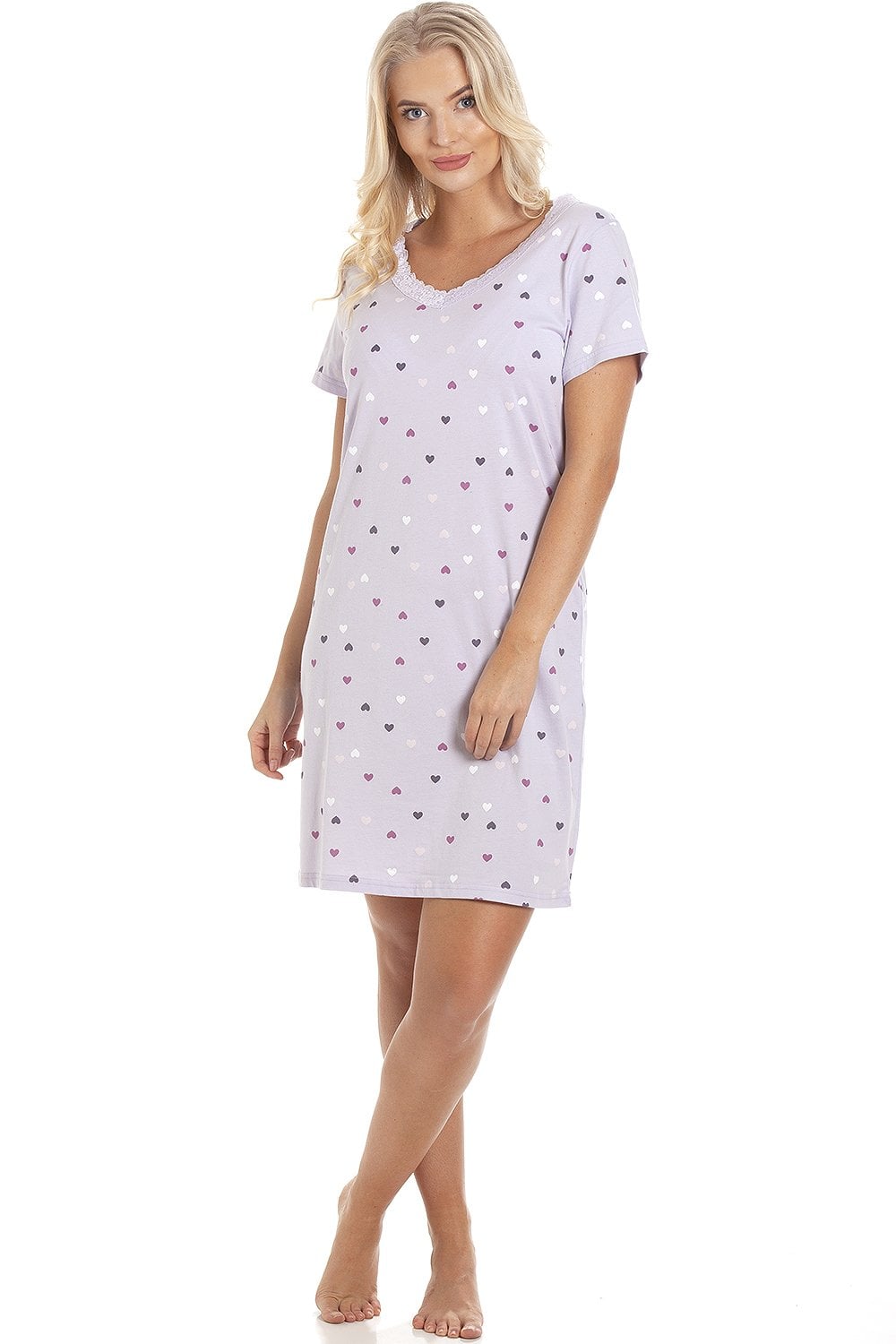 Lilac Camille Lingerie Lilac Multicoloured Heart Print Cotton Nightshirt, Image 1 of 5