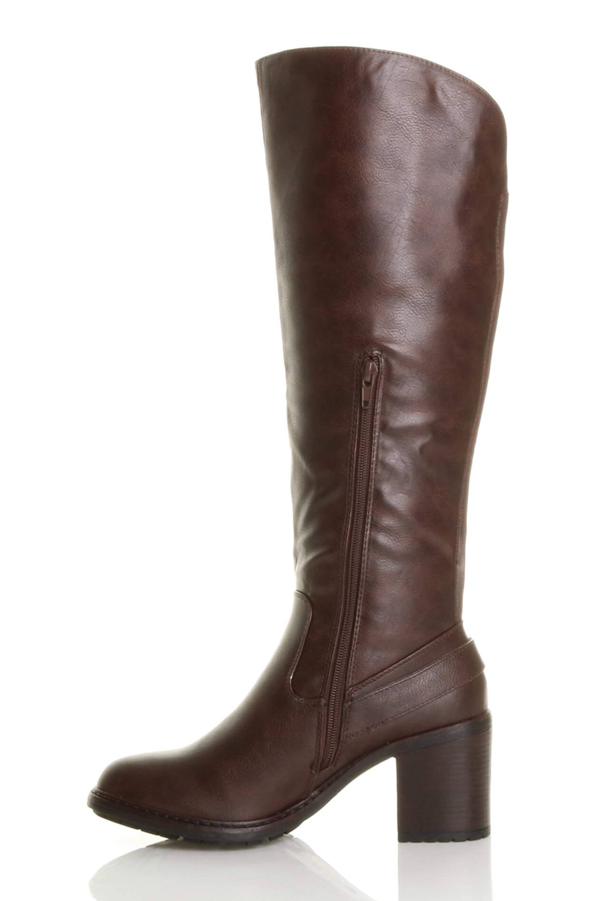 Brown AJVANI Brown High Block Heel Chunky Biker Knee High Boots, Image 3 of 6