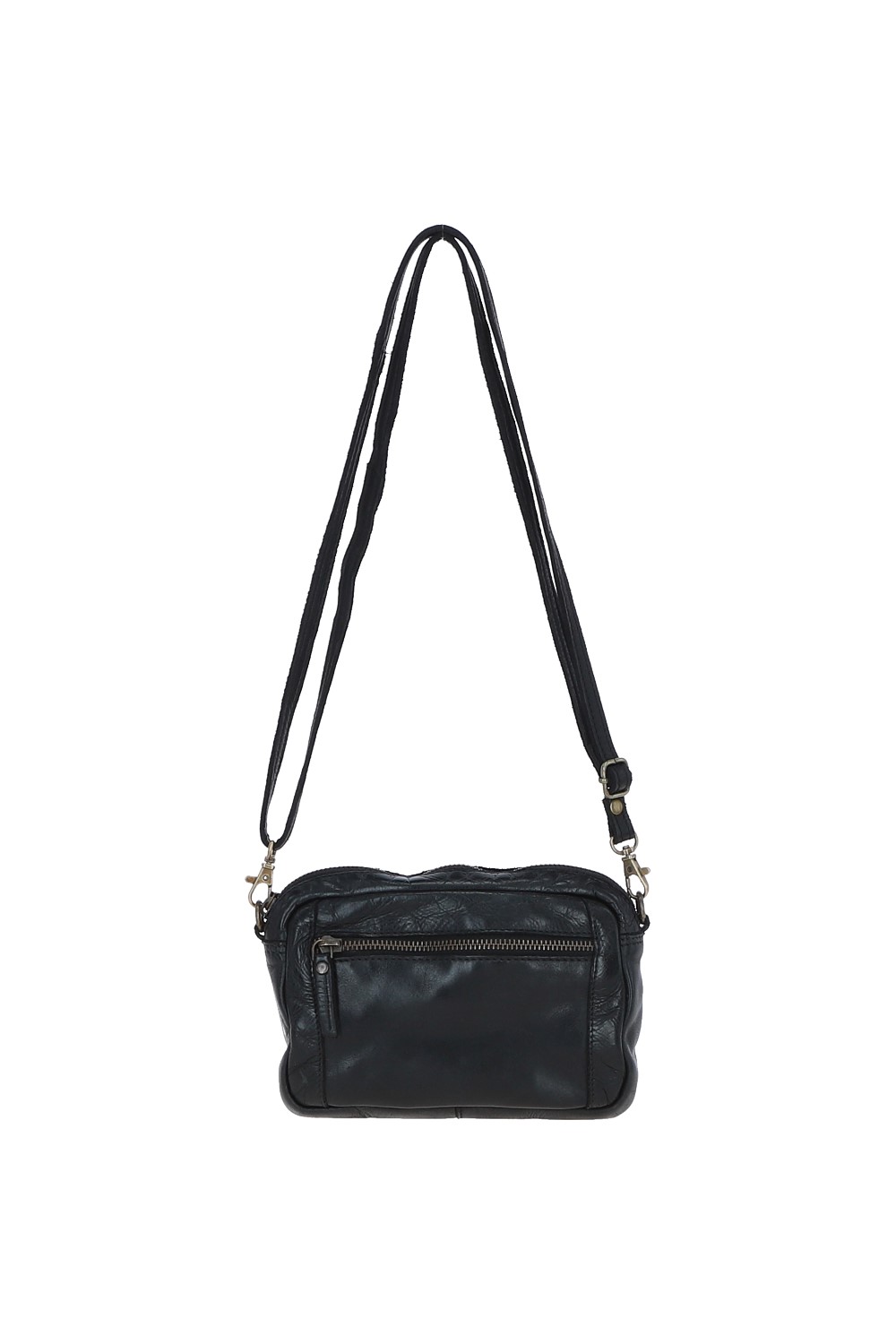 Black Real Leather Vintage Cross Body Bag, Image 2 of 5