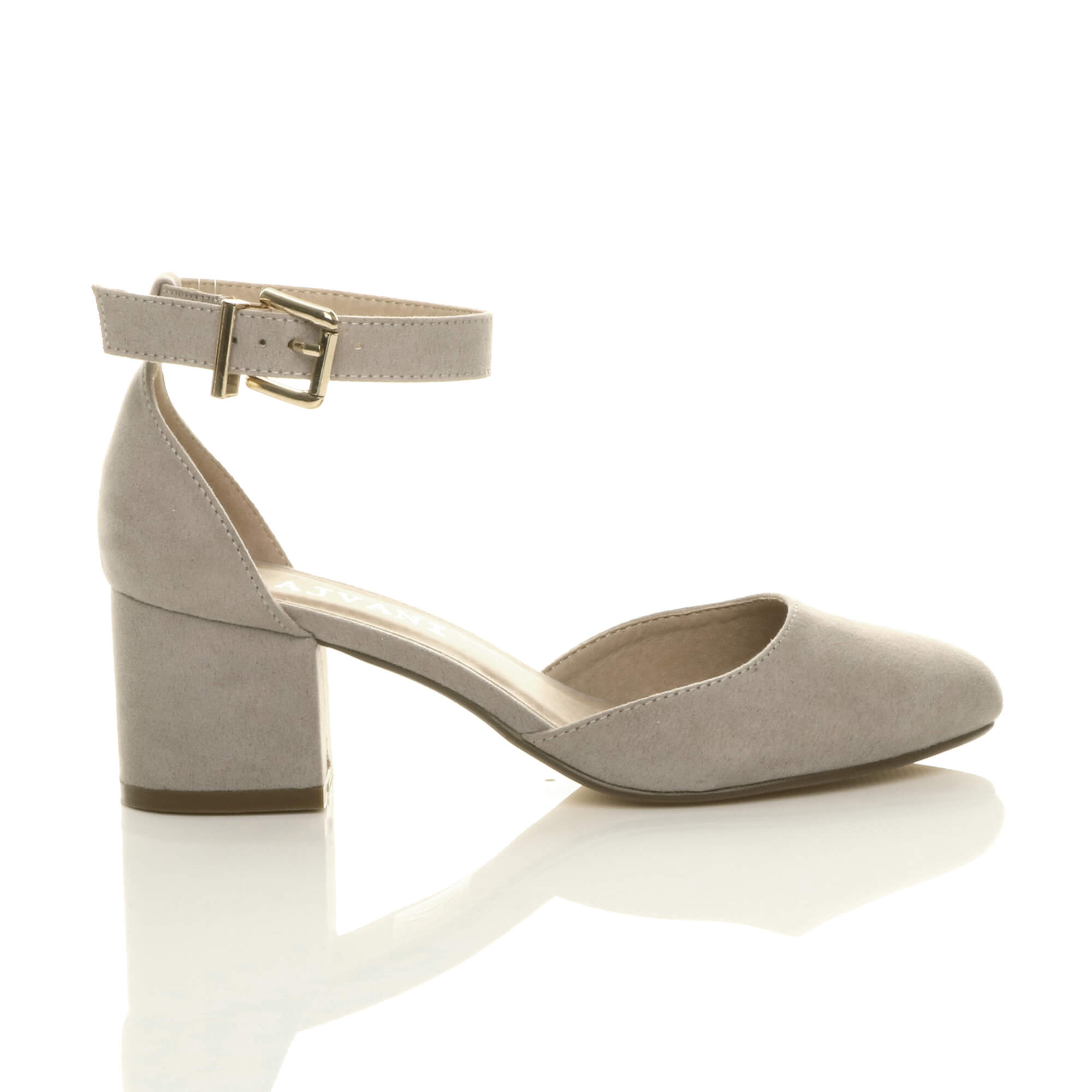 Grey AJVANI Grey Mid Block Heel Ankle Strap 2 Part Heels, Image 2 of 6