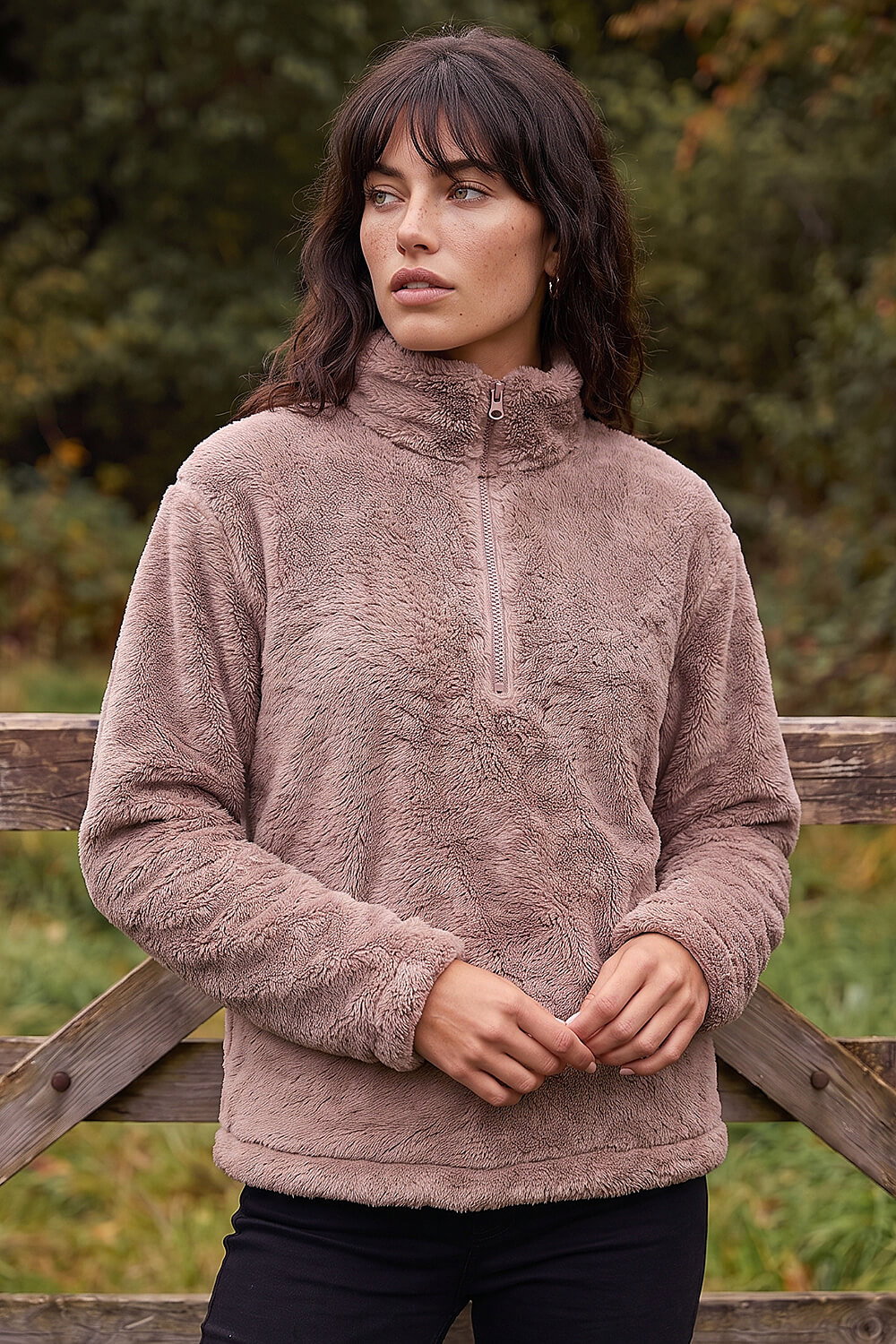 Roman Women's Mocha Sherpa Zip Neck Fleece Jacket Size 18