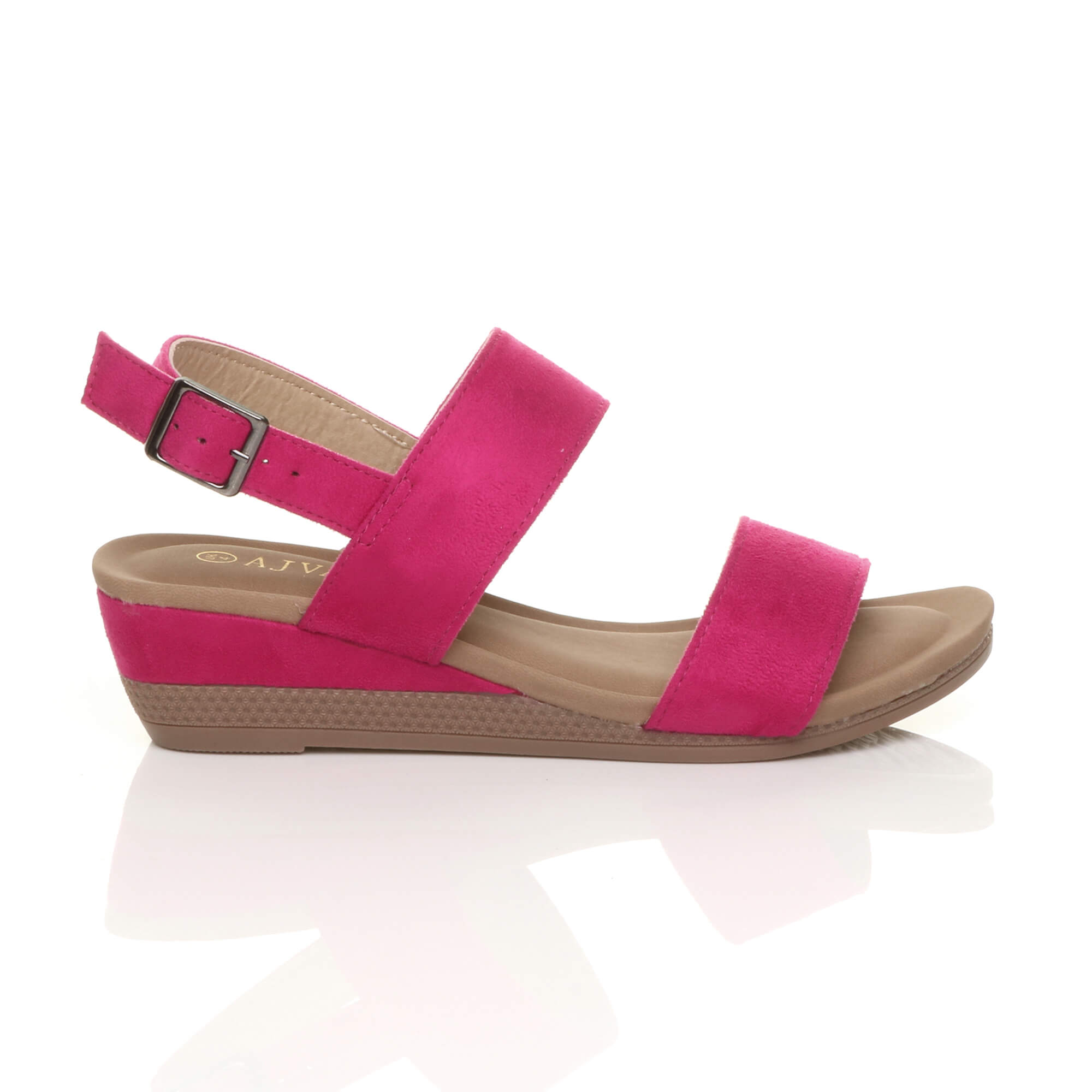Fuchsia Low Wedge Heel Strappy Slingback Sandals, Image 2 of 6