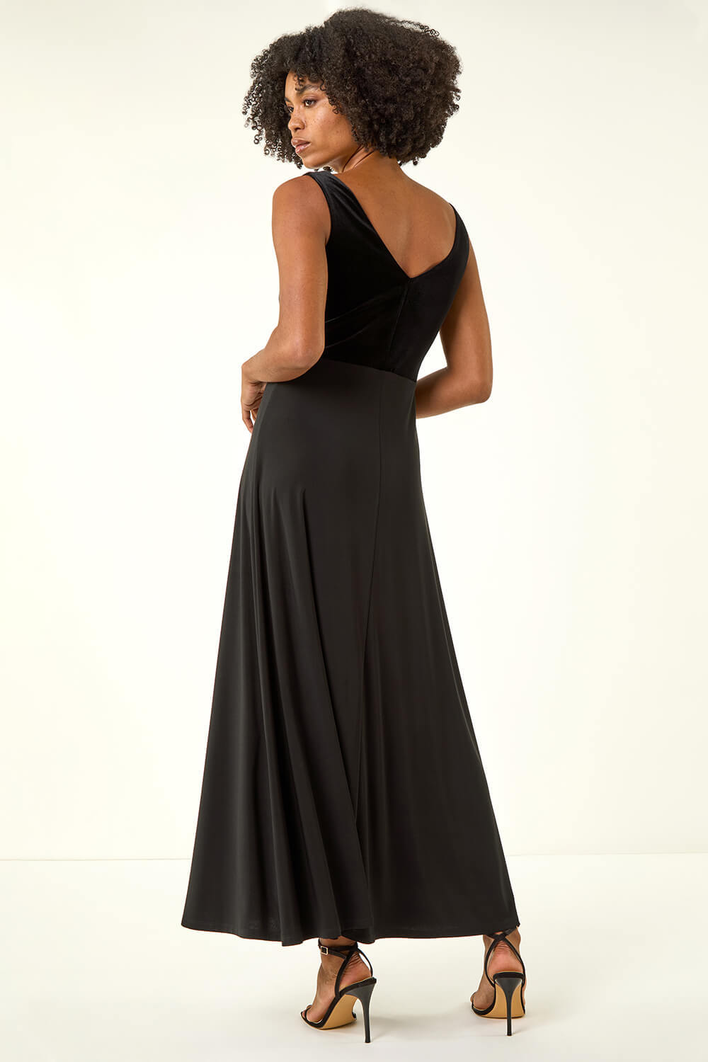 Black Velvet Twist Front Maxi Stretch Dress, Image 5 of 6