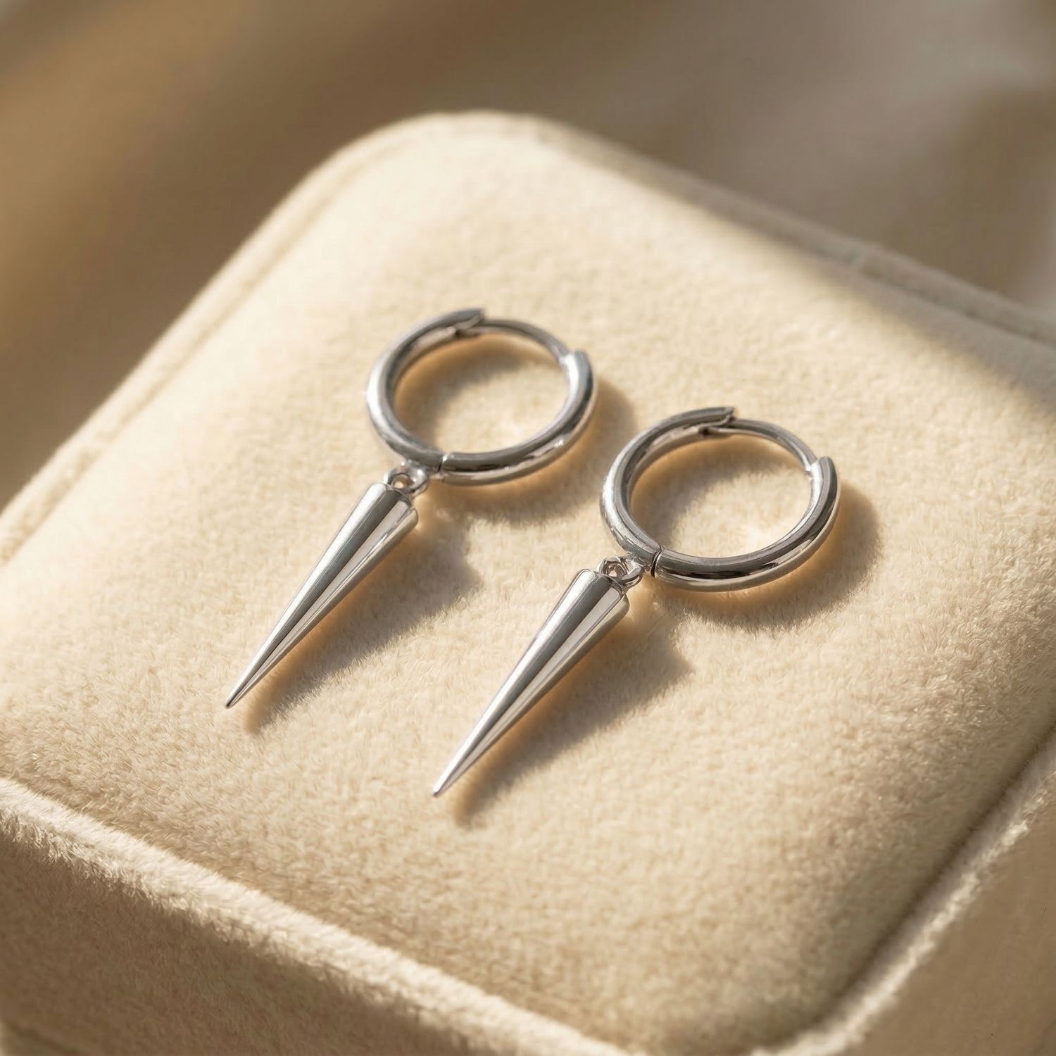 Silver Dainty Spike Huggie Small Hoop Sterling Silver Earrings, Image 4 of 5