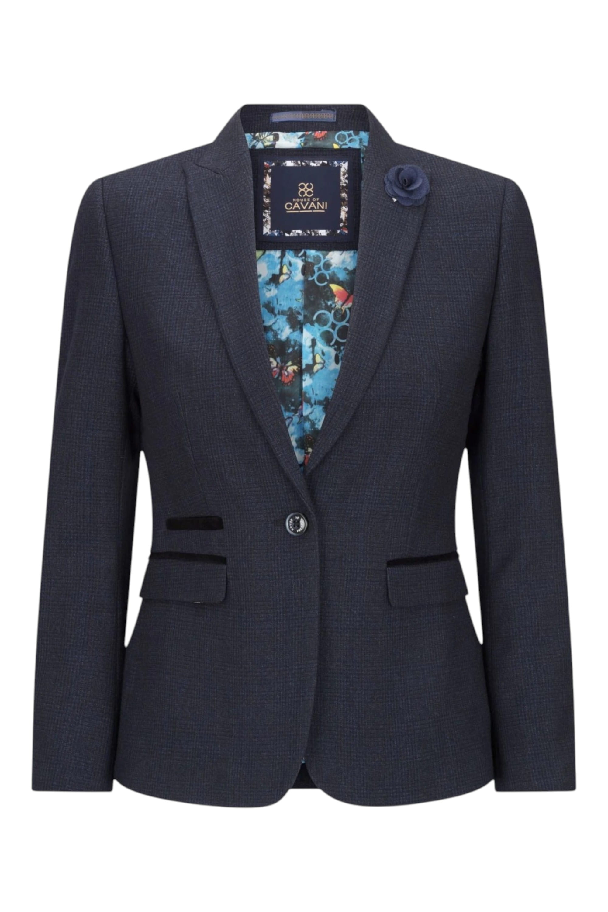 Navy Infinity Leather Navy Women's Tweed Navy Check Blazer Wool Jacket, Image 1 of 4