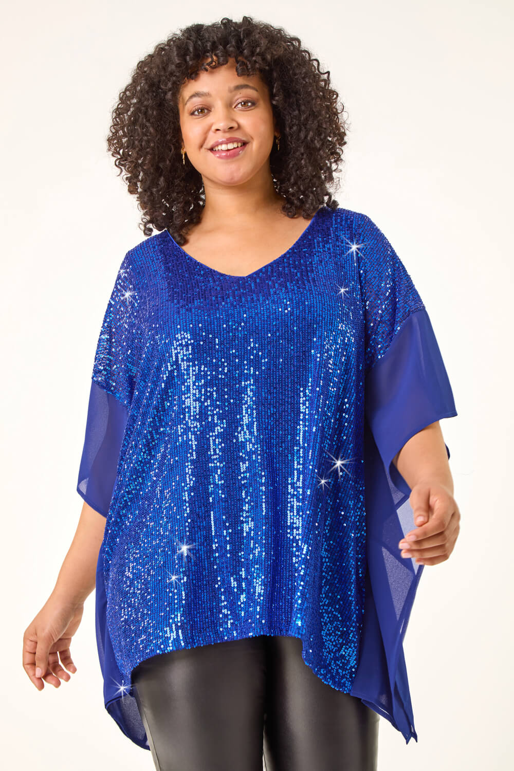Roman Curve Women's Royal Blue Full Sequin Chiffon Overlay Top Size 30-32