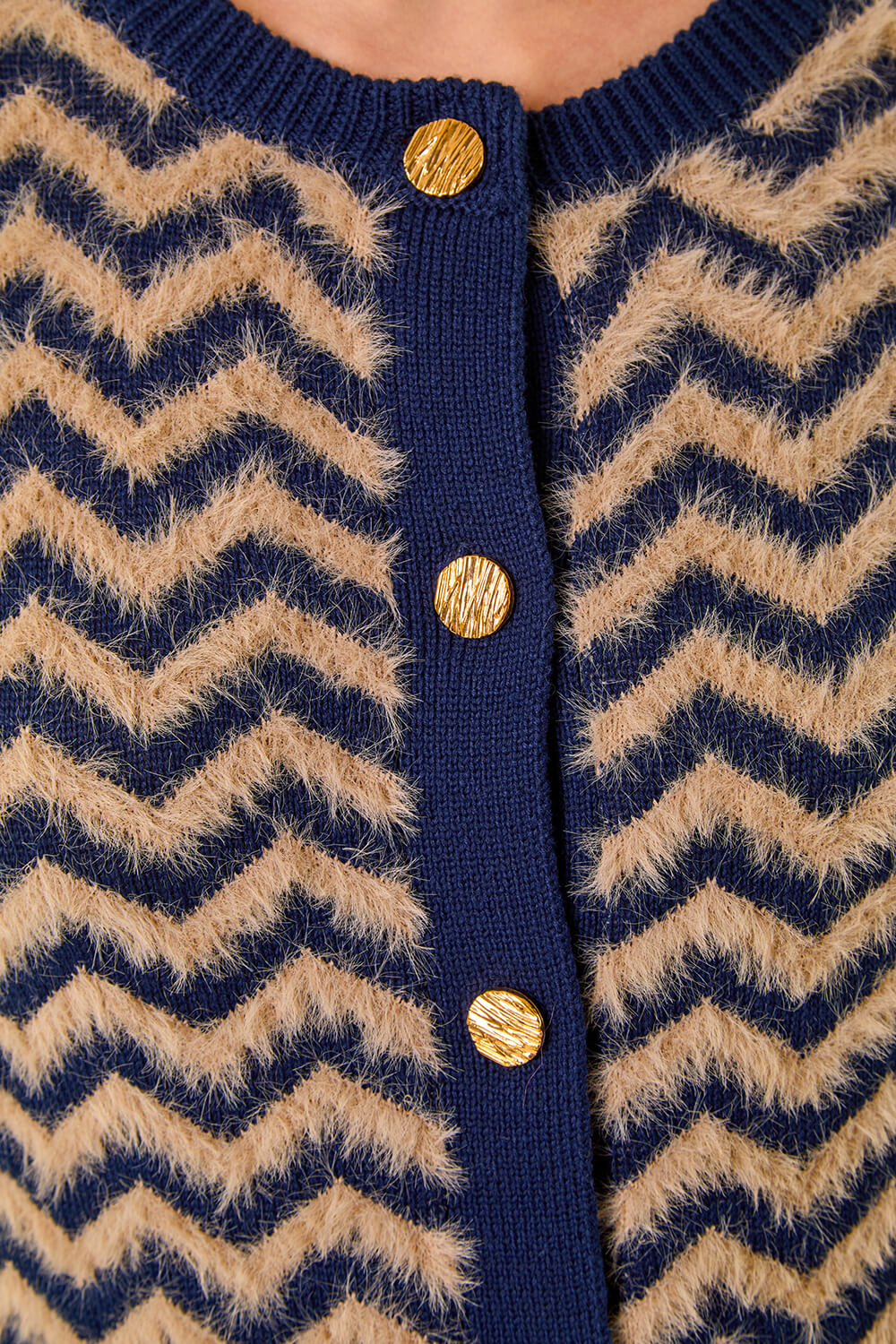 Navy Fluffy Stripe Knit Cardigan, Image 6 of 5