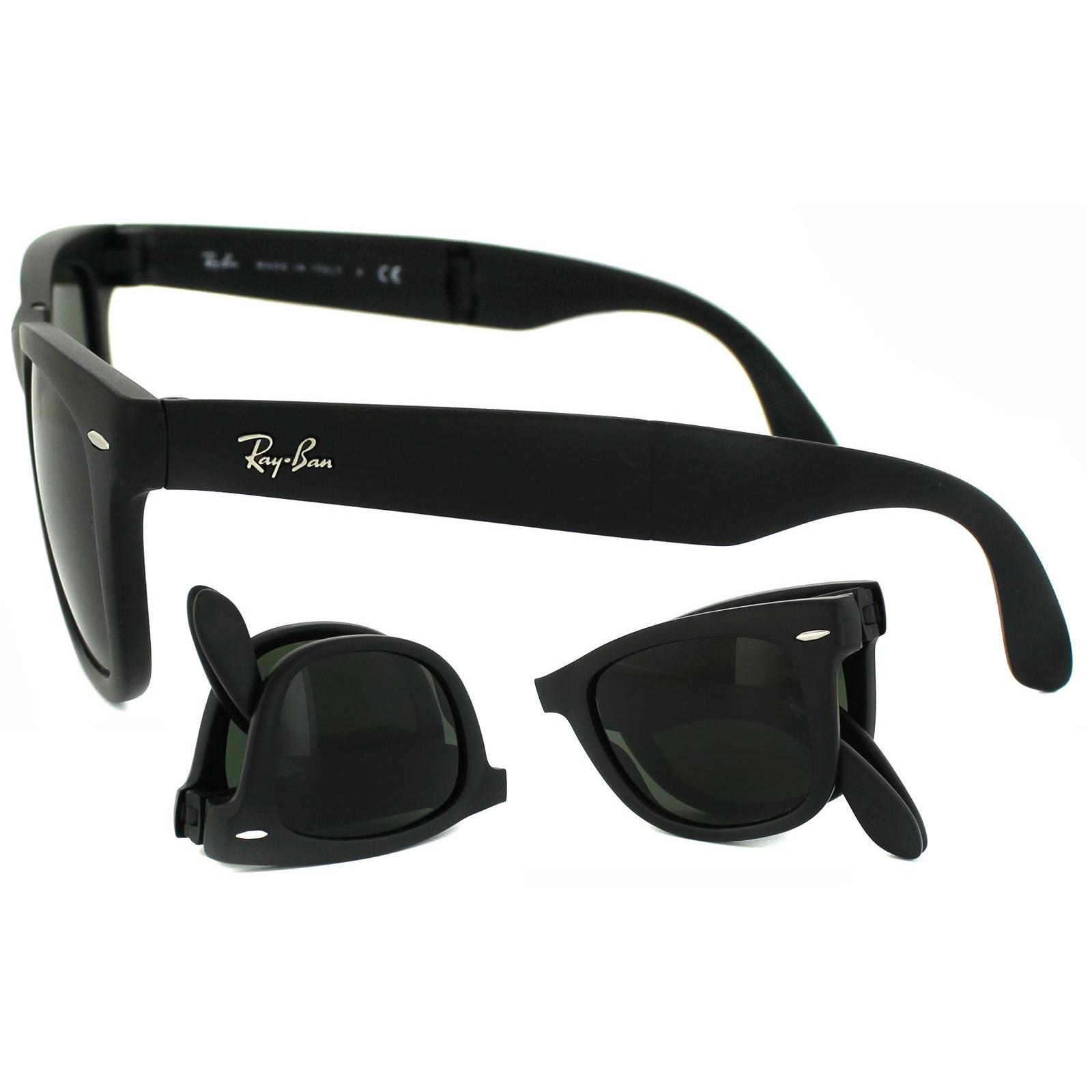 Black Rectangle Matt Black Green Folding Wayfarer 4105 Sunglasses, Image 3 of 3