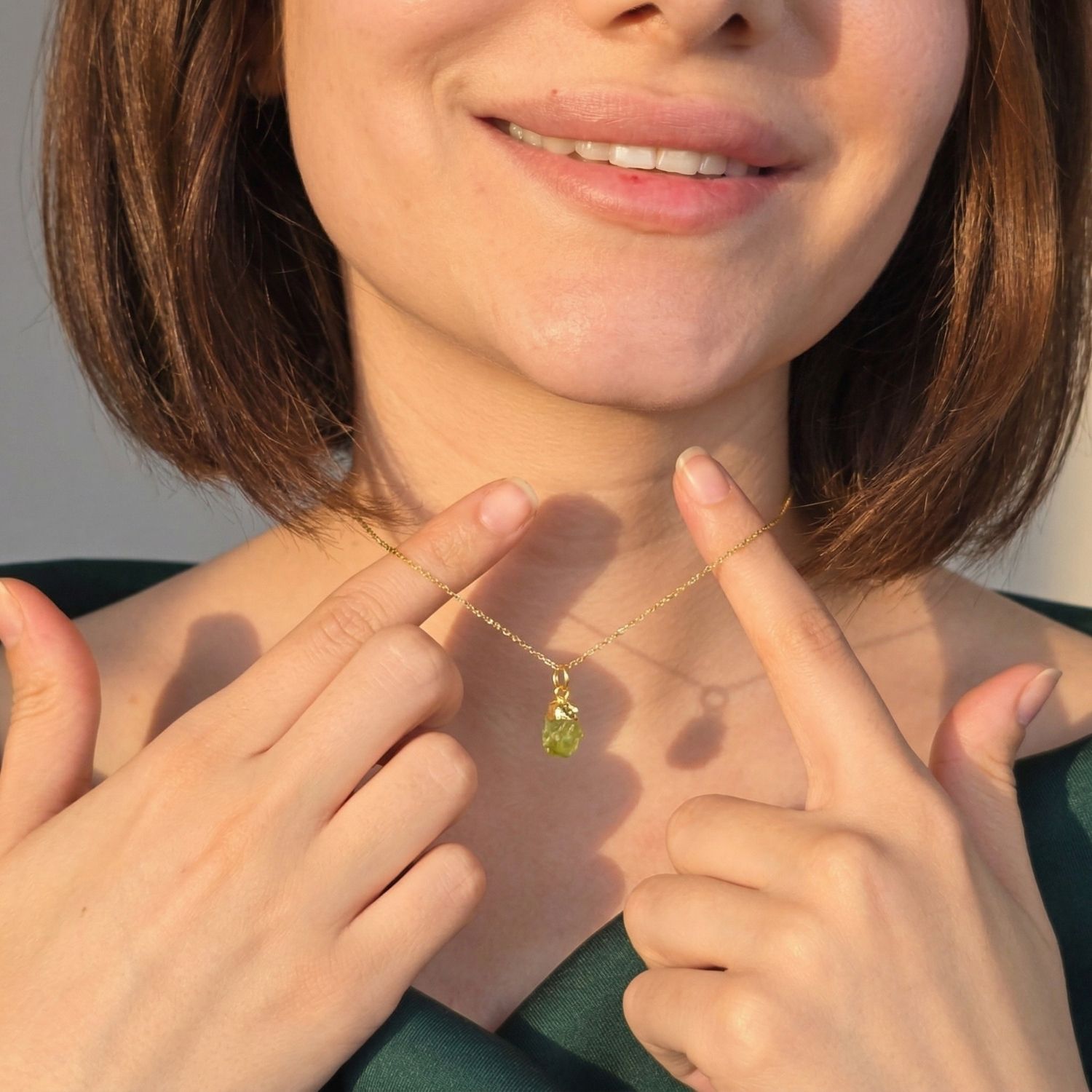 Gold Raw Peridot August Birthstone Gold Plated Necklace, Image 4 of 5