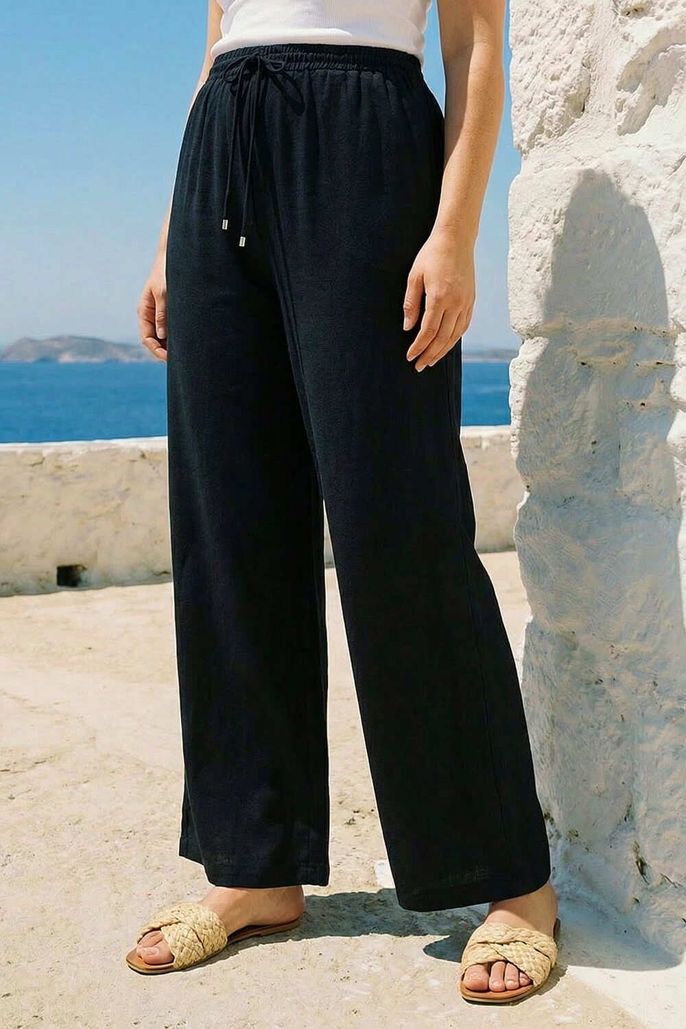 Black Curve Linen Blend Trousers, Image 3 of 4