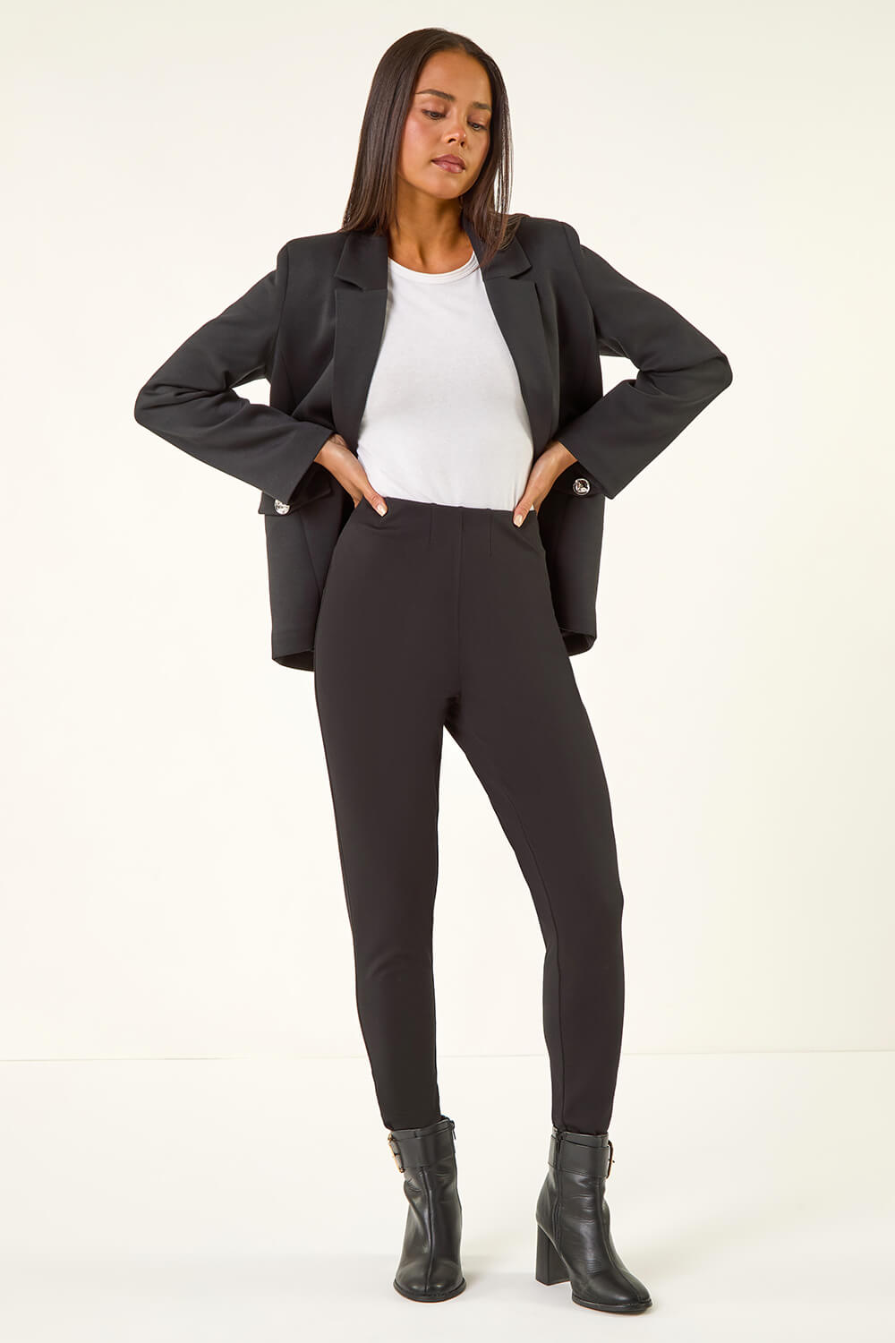 Black Petite Stretch Ponte Skinny Trouser, Image 3 of 5