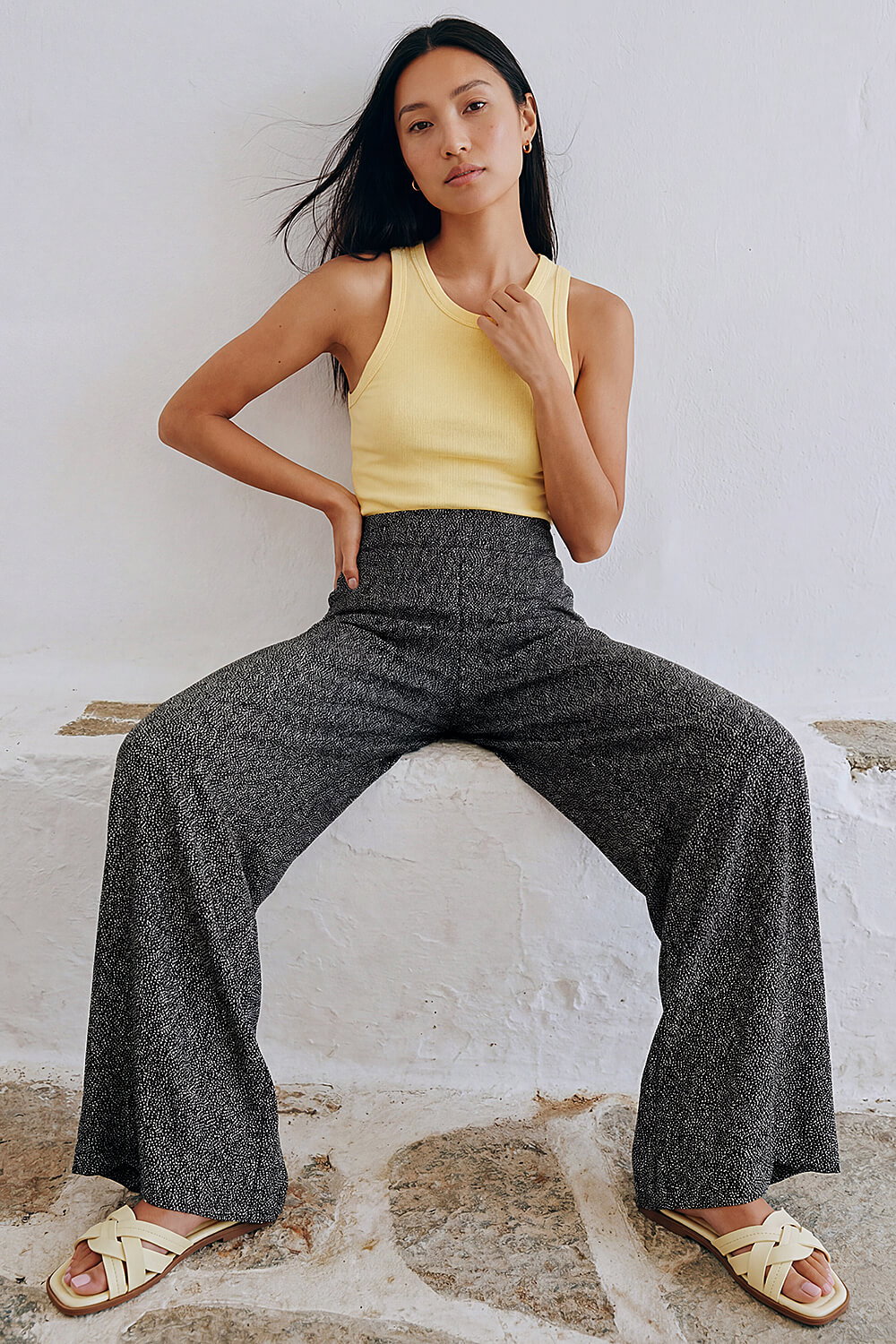 Black Spot Print Wide Leg Trouser, Image 3 of 4