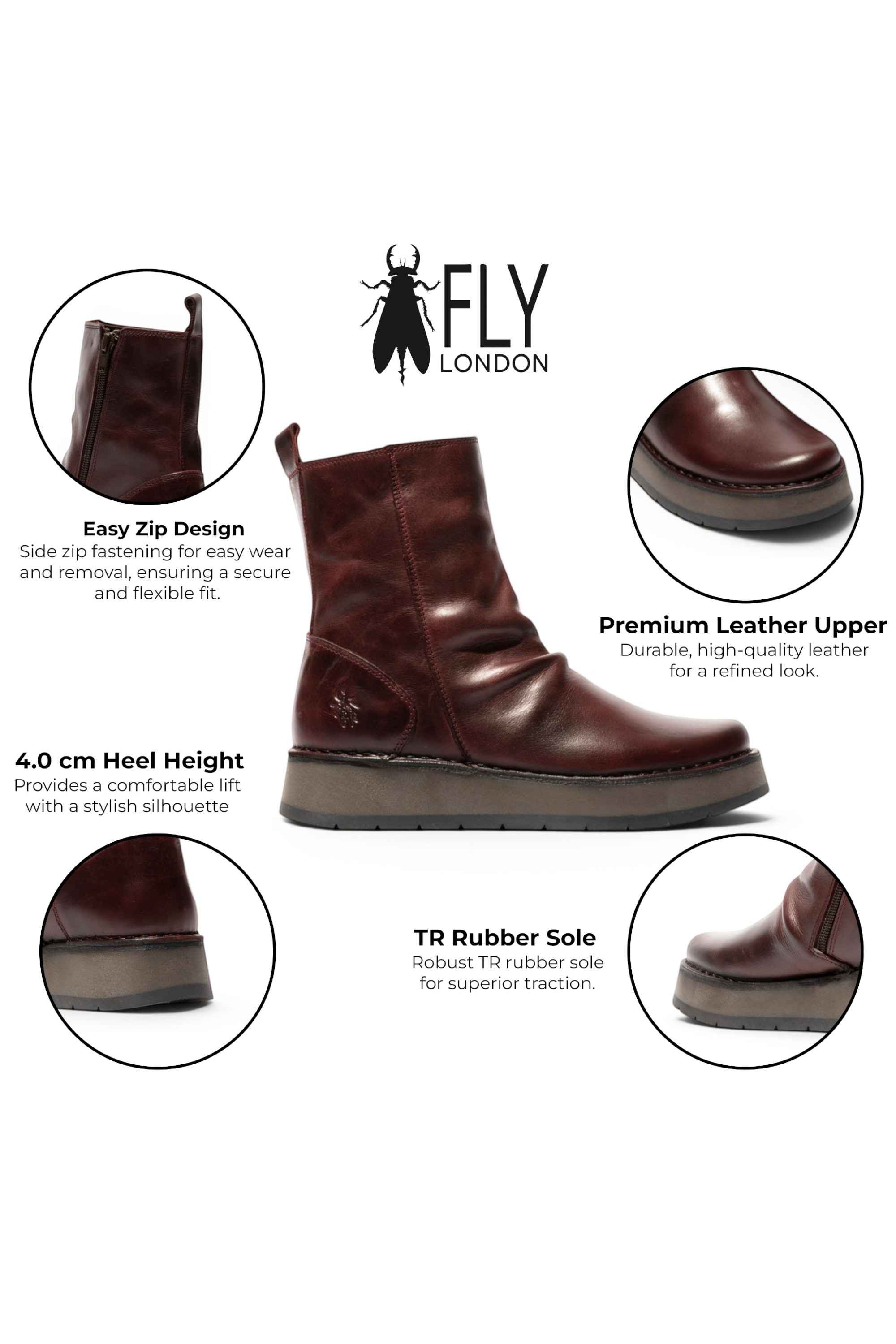 Wine Women's Leather Boots-RENO053FLY, Image 3 of 5