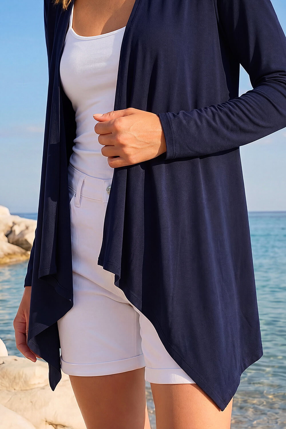 Navy Waterfall Front Jersey Cardigan, Image 5 of 4