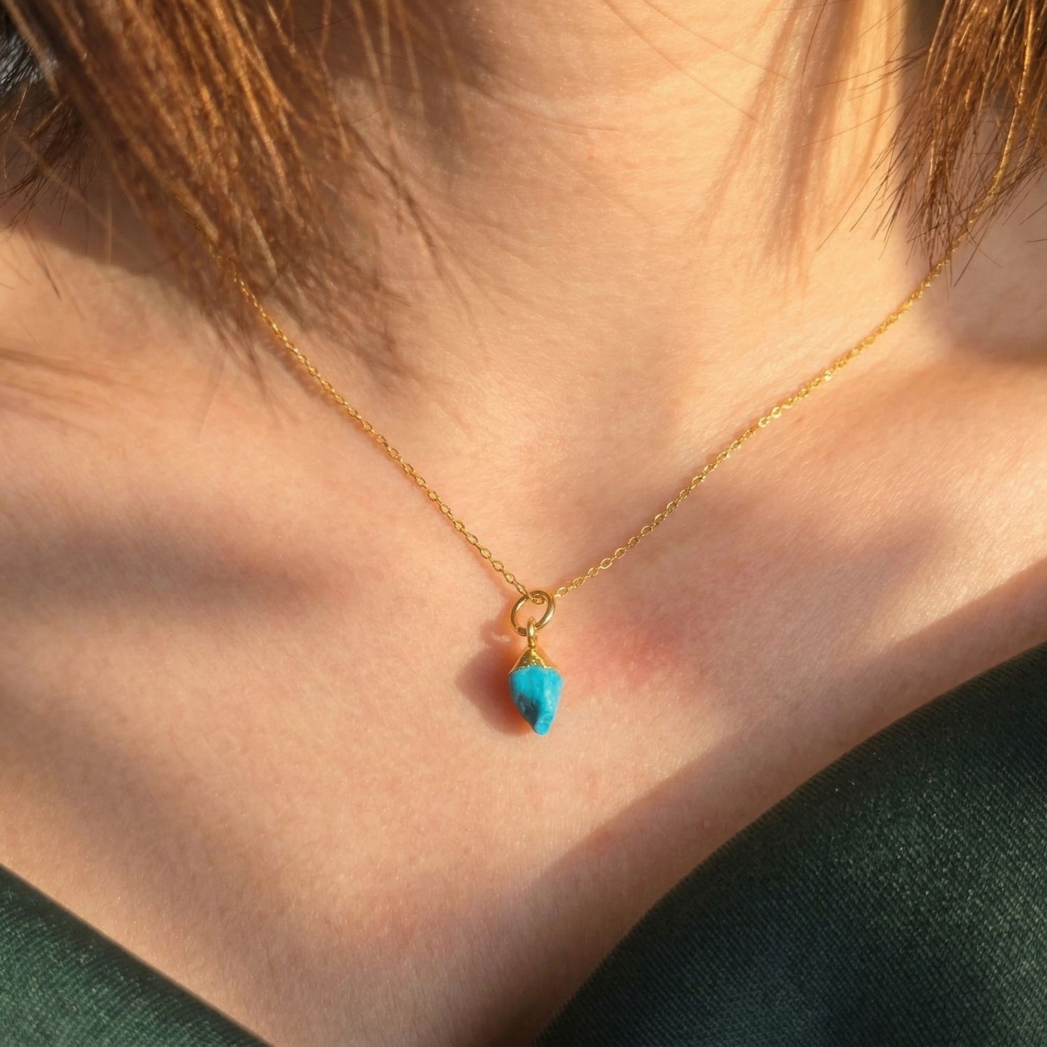 Gold Raw Turquoise December Birthstone Gold Plated Necklace, Image 2 of 4