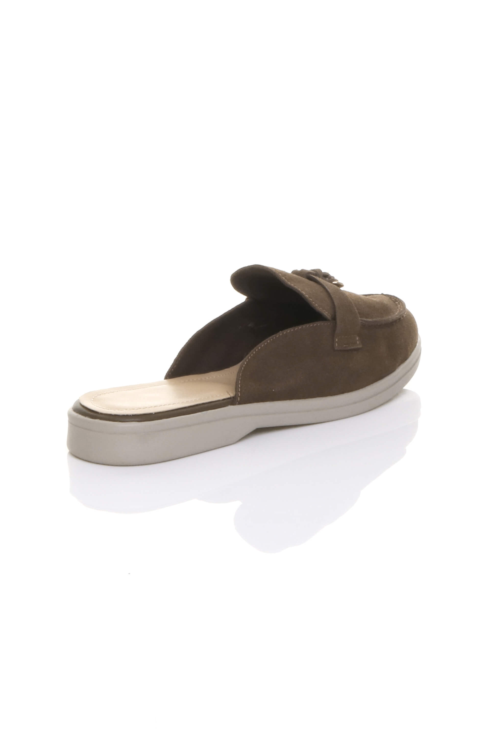 Dark Brown AJVANI Dark Brown Flat Slip On Open Back Loafers Mules, Image 4 of 4