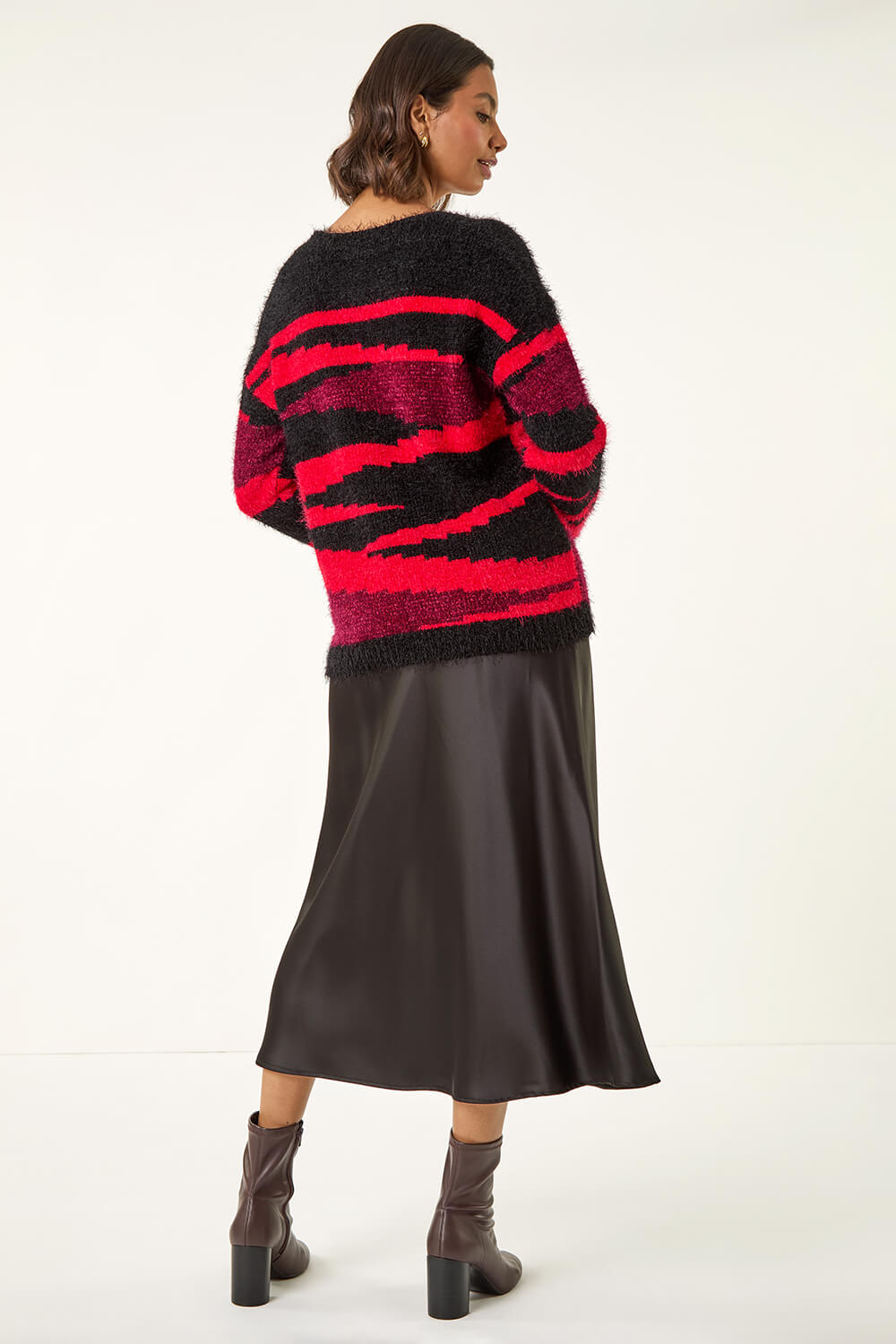 Black Fluffy Colour Block Knit Jumper, Image 4 of 5