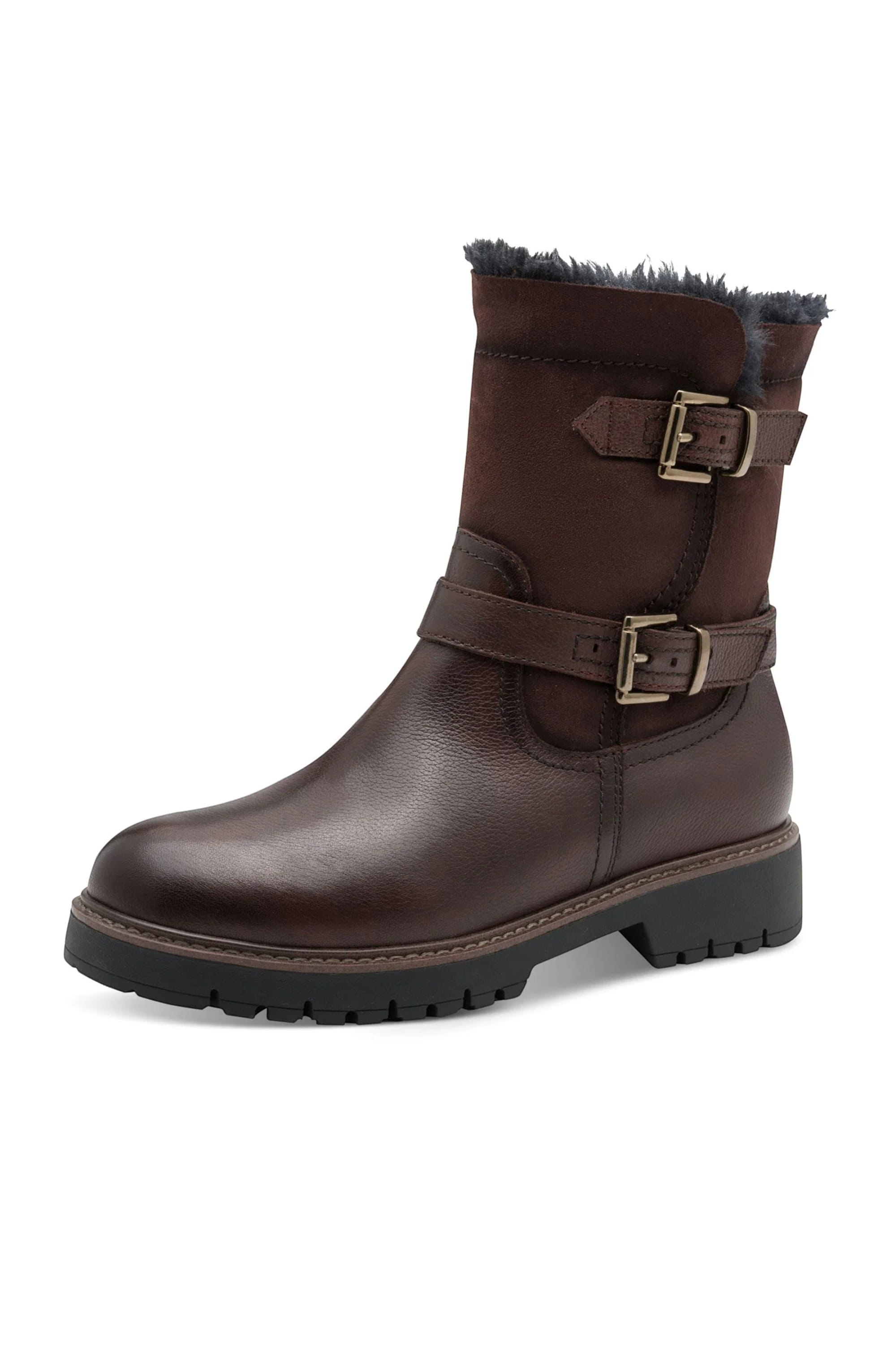 Brown Tamaris Womens Mocca Buckle Biker Boots, Image 3 of 8