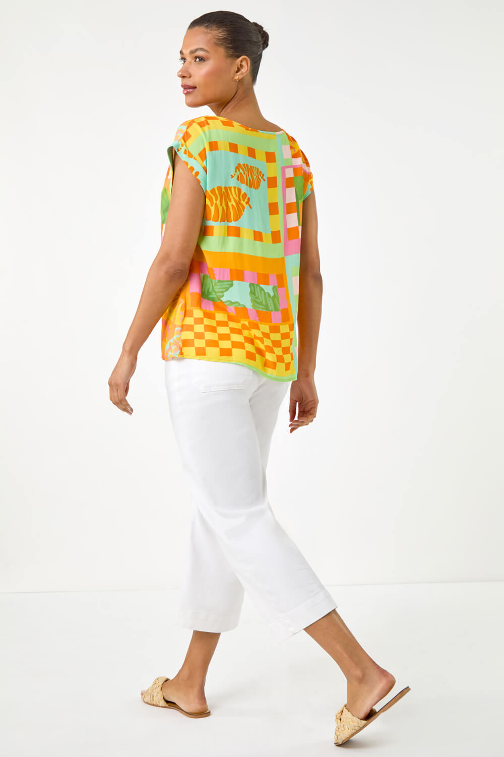 Orange Abstract Print Shell Top, Image 4 of 5