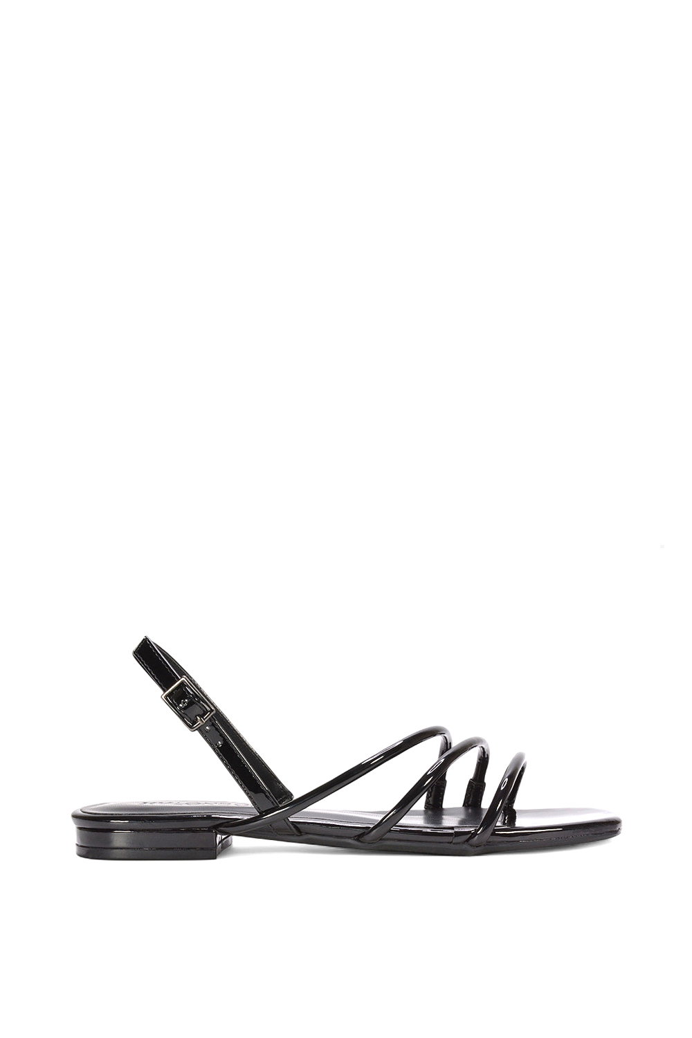 Black 'Mary' Square Toe Strappy Slingback Flat Sandals
