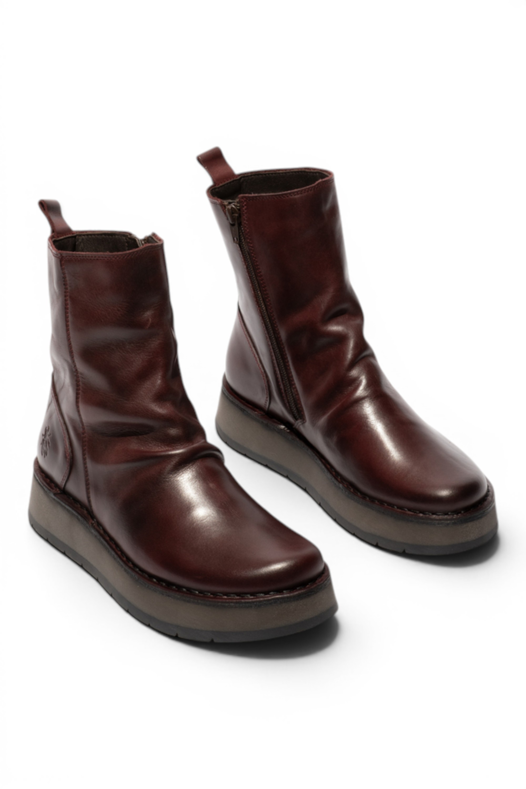 Wine Women's Leather Boots-RENO053FLY, Image 2 of 5