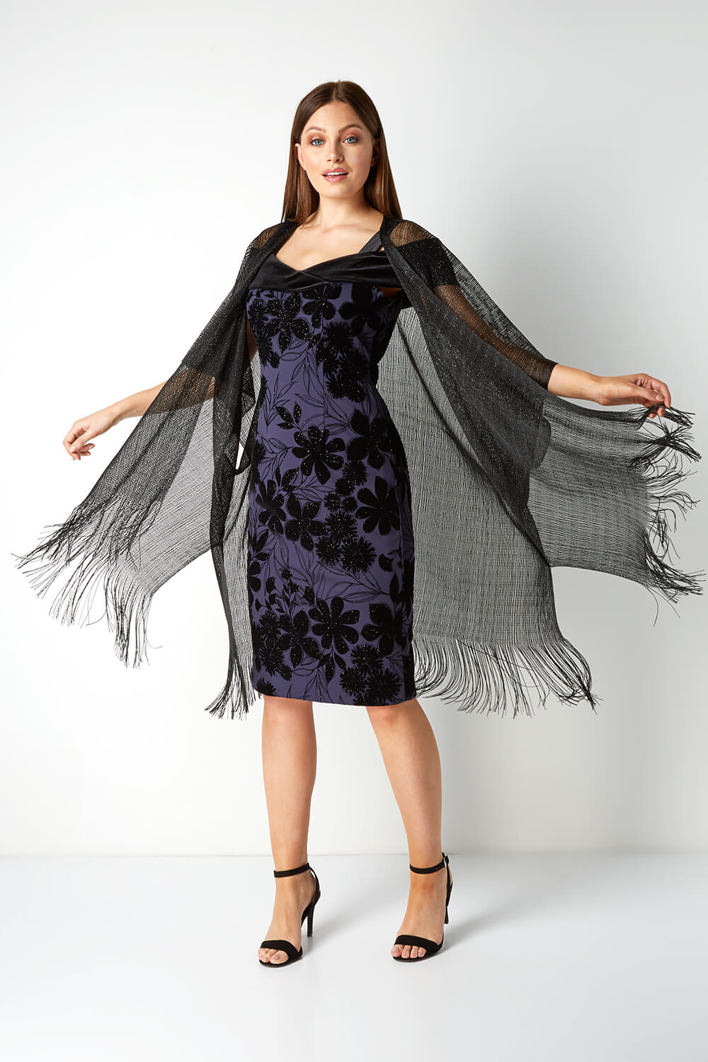 Black Fringe Metallic Wrap, Image 4 of 4