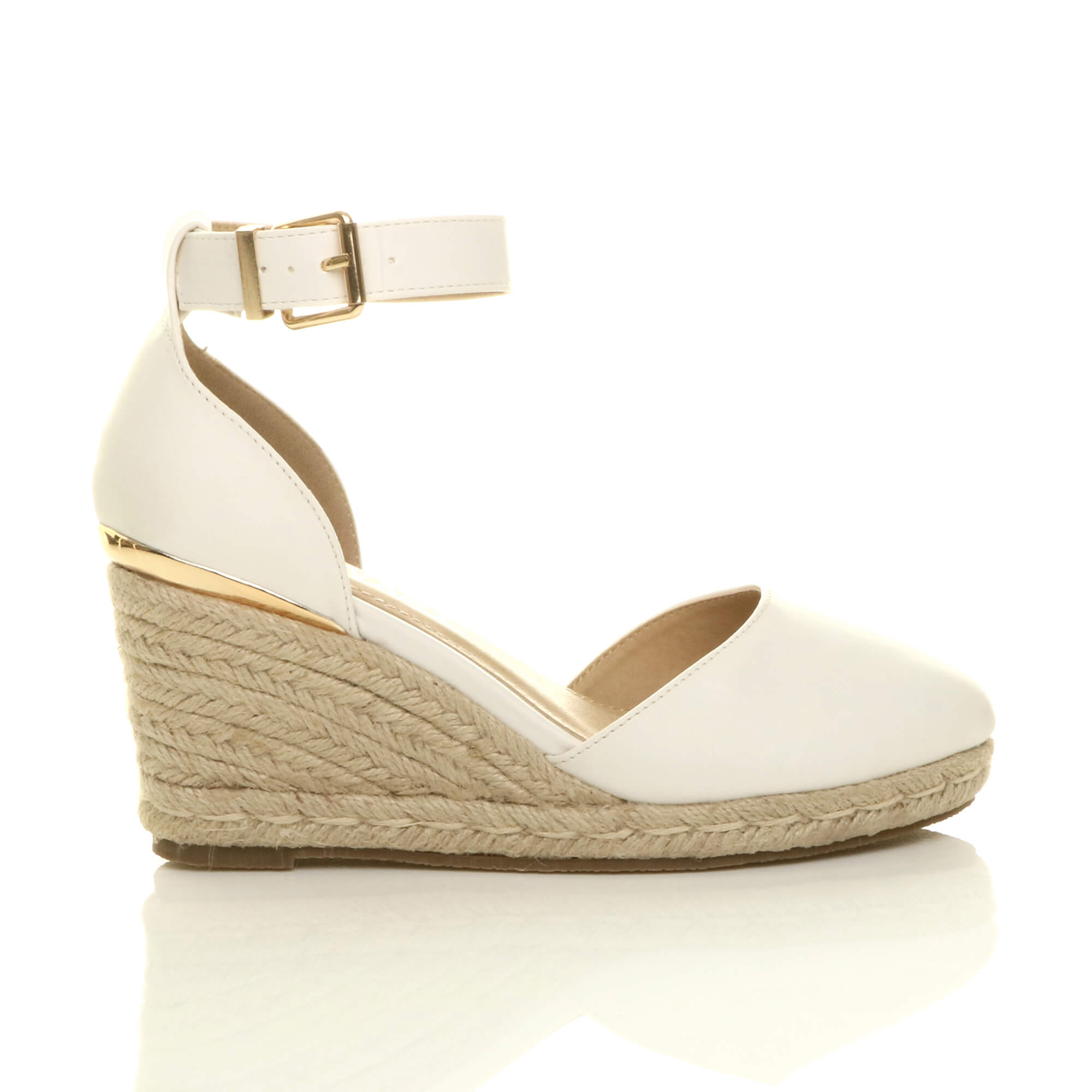 White AJVANI White Mid Wedge Heel Ankle Strap Espadrille Sandals, Image 2 of 6