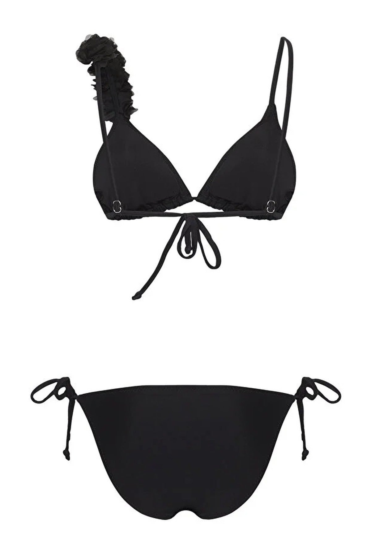 Black Applique Detail Triangle Bikini Set with Tie Side, Image 4 of 5