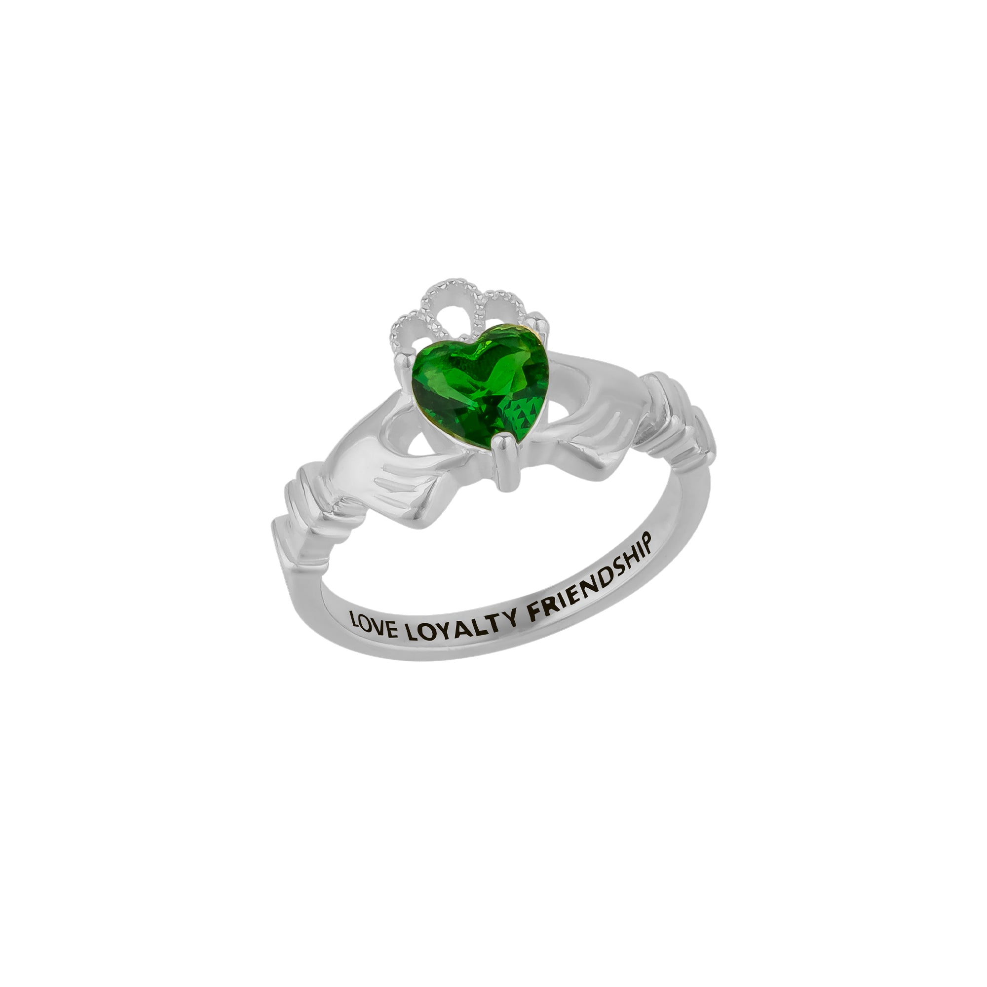 Silver Sterling Silver Green Claddagh Ring, Image 1 of 8