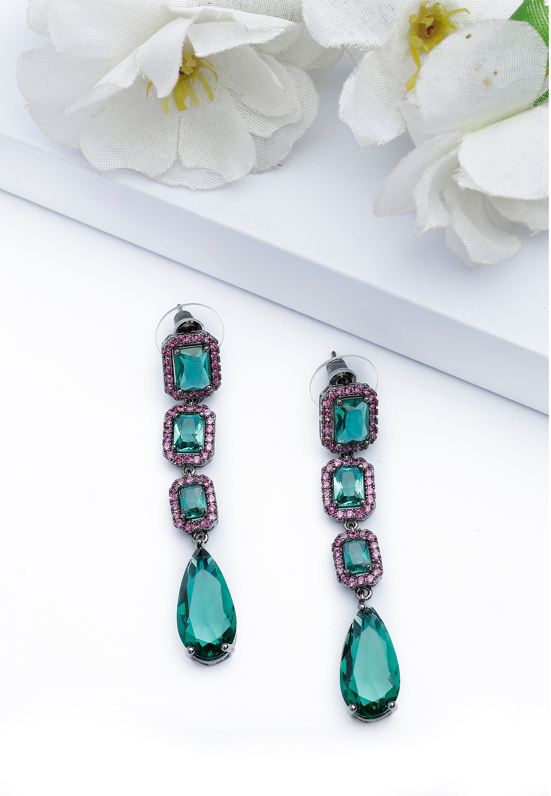 Green Geometric Drop Earrings, Image 2 of 5