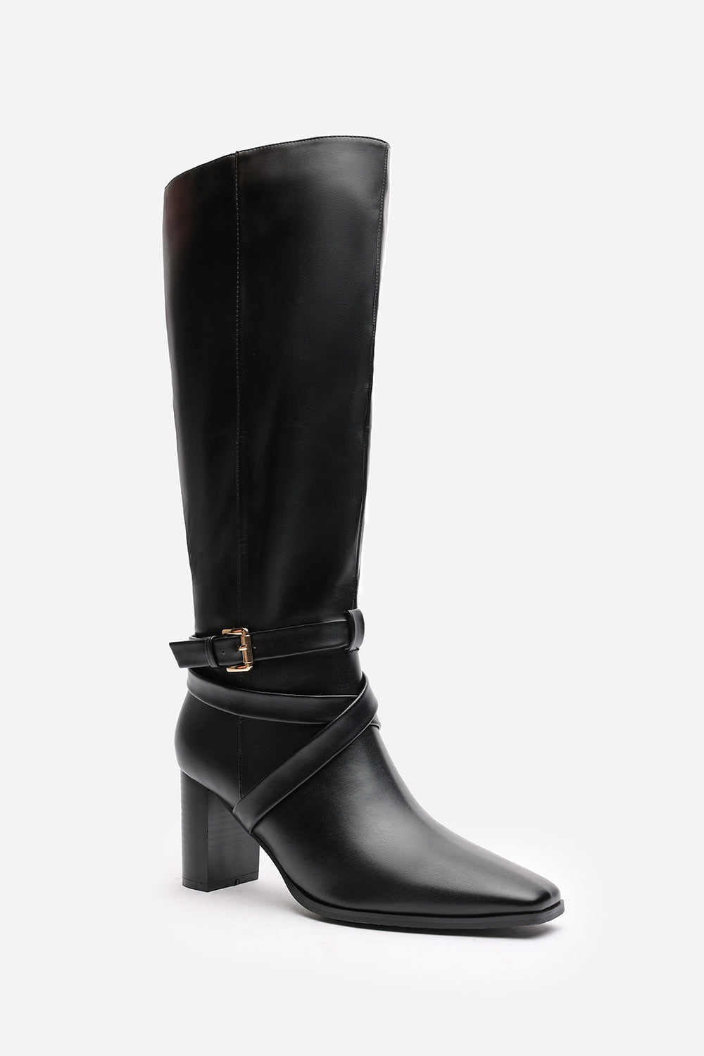 Black 'Tamsin' Knee High Boots Wrap Buckle Strap, Image 3 of 7