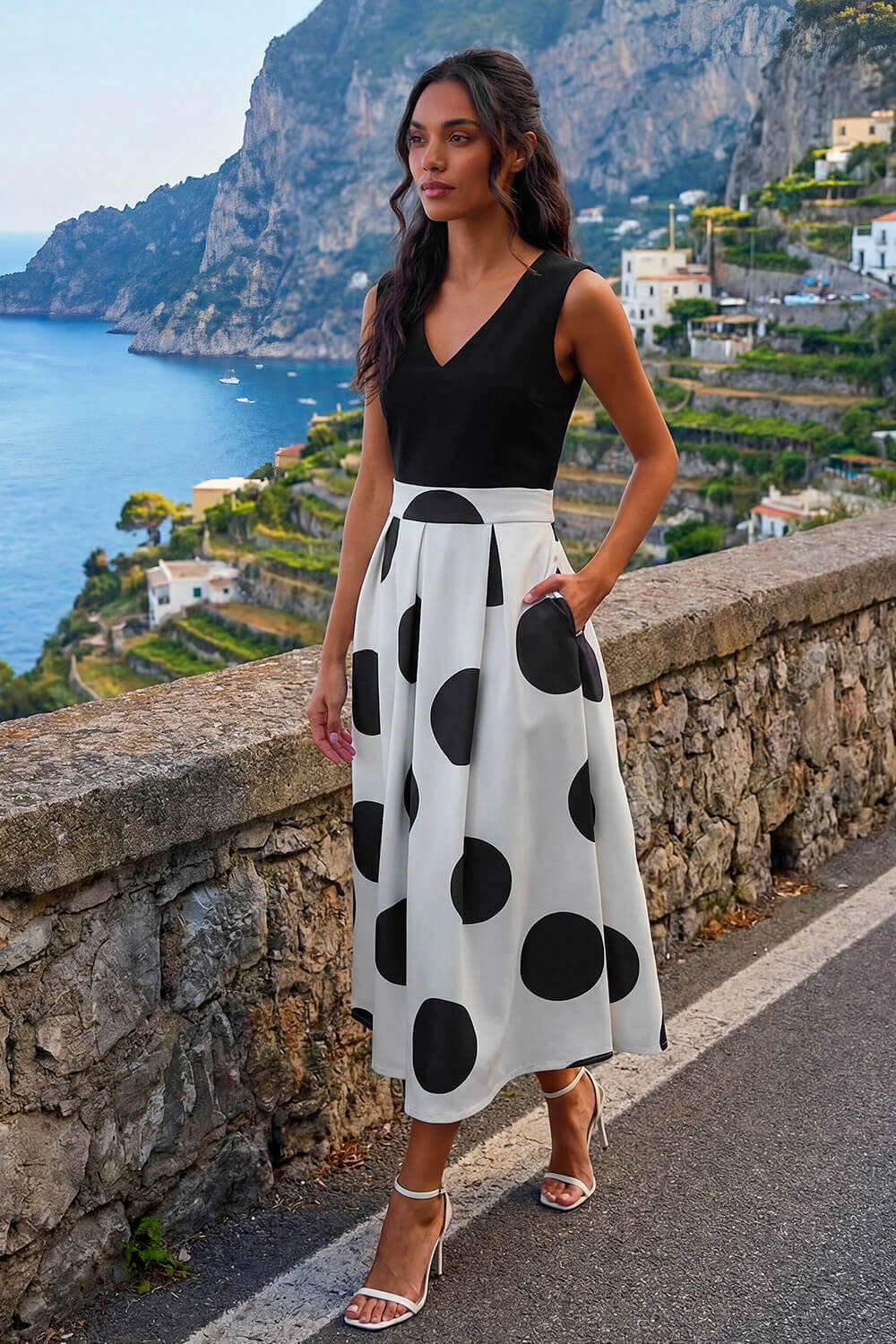 Black Polka Dot Premium Stretch Dress, Image 3 of 4