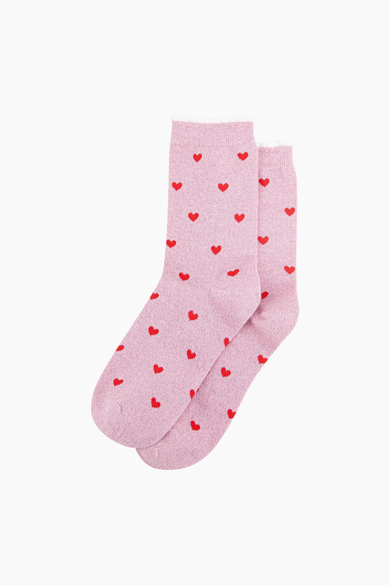 Light Pink Love Hearts Combed Cotton Glitter Socks, Image 3 of 4