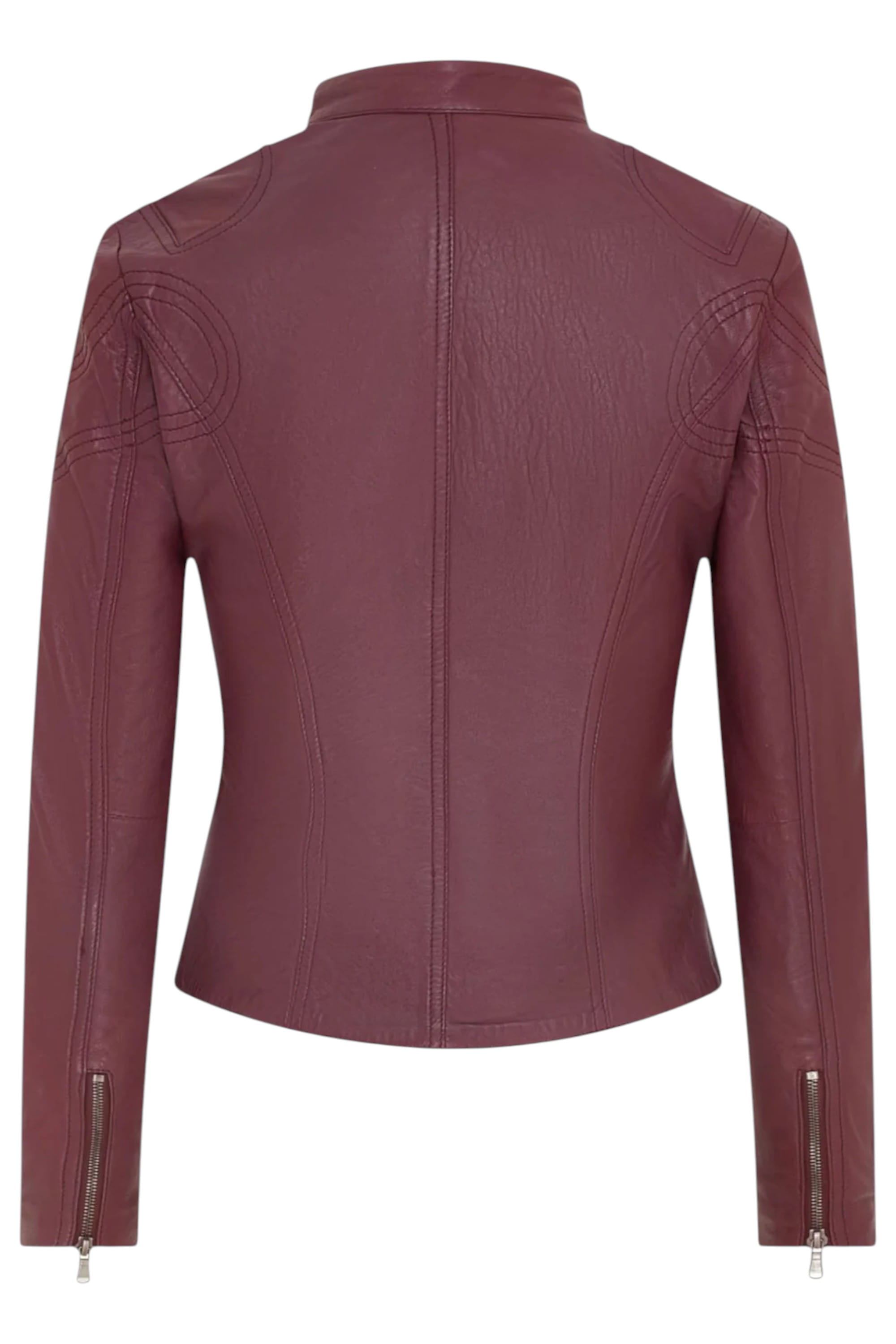 Burgundy Slim-Fit Leather Biker Jacket-Tulsa, Image 5 of 7