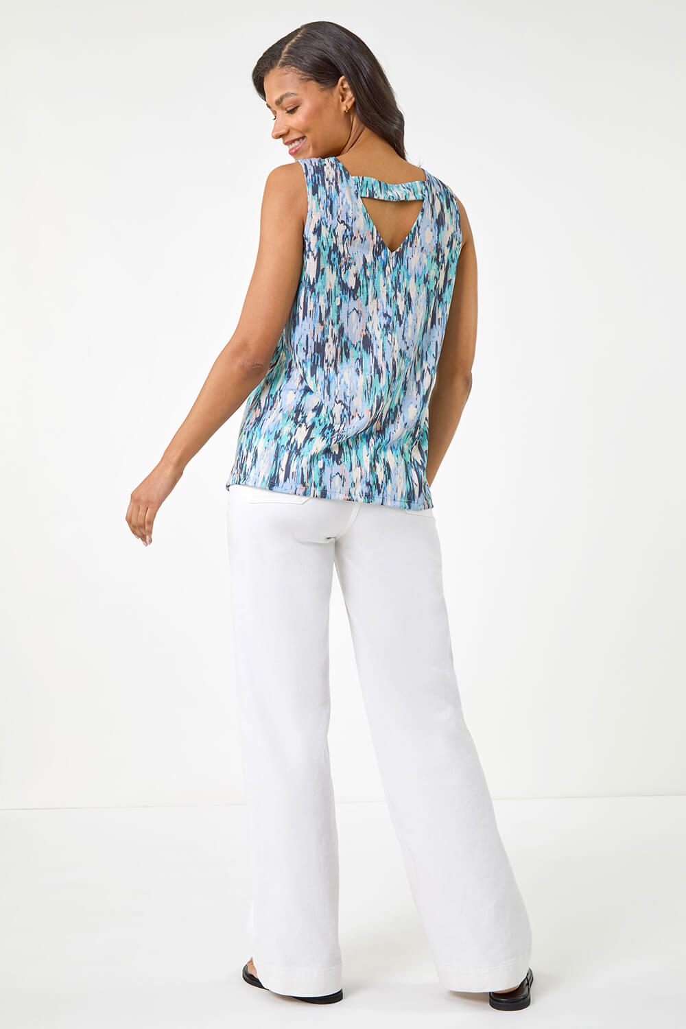 Beige Abstract Bar Back Vest Top, Image 4 of 5