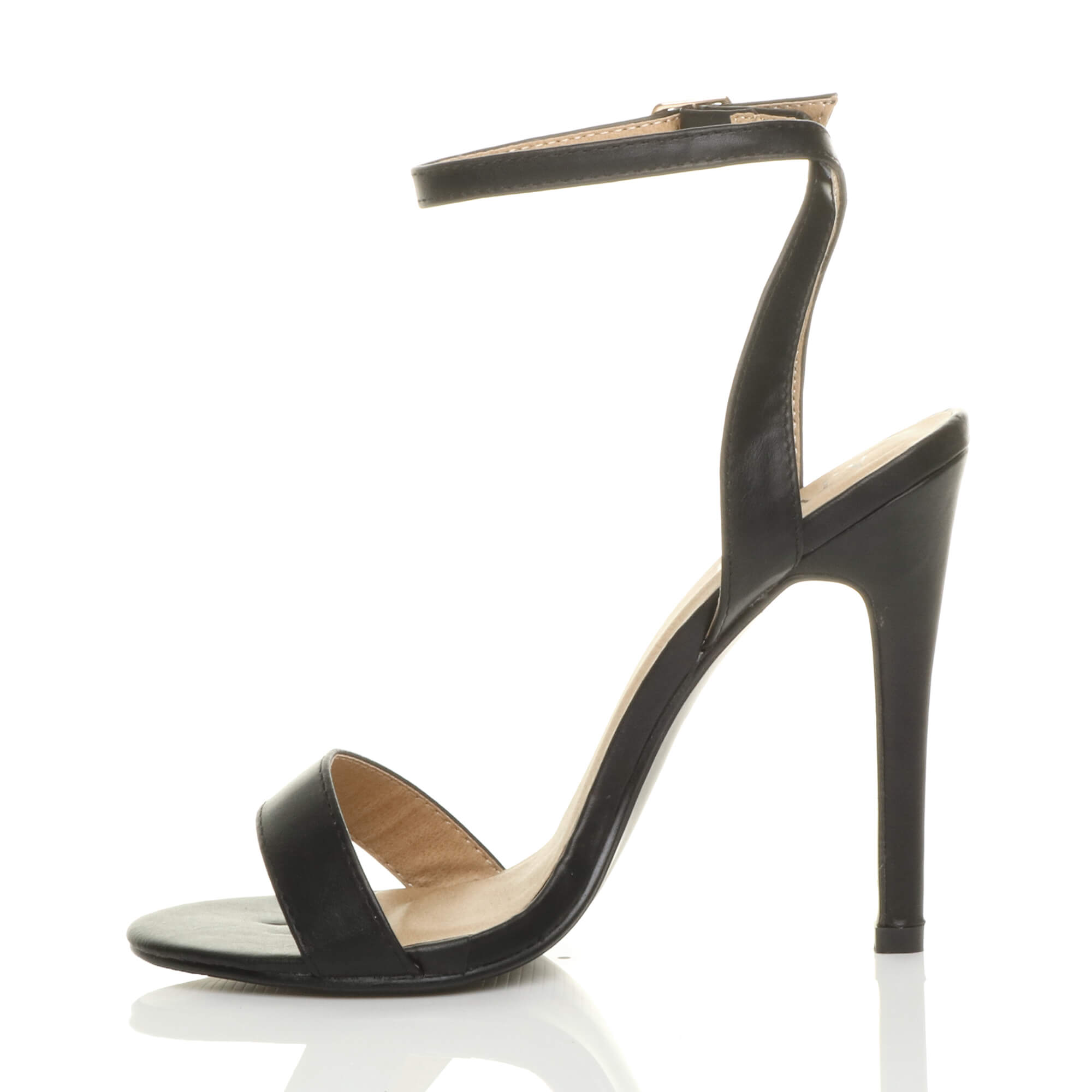 Black AJVANI Black High Heel Ankle Strap Barely There Sandals, Image 3 of 6