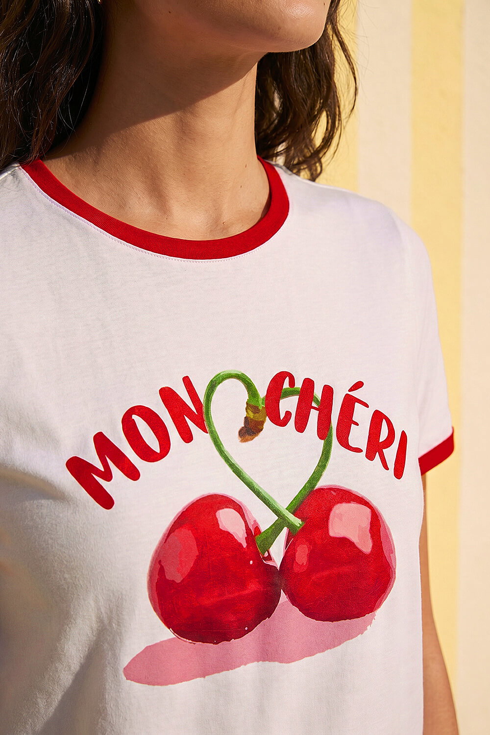 White Cherry Slogan Stretch T-Shirt, Image 5 of 4