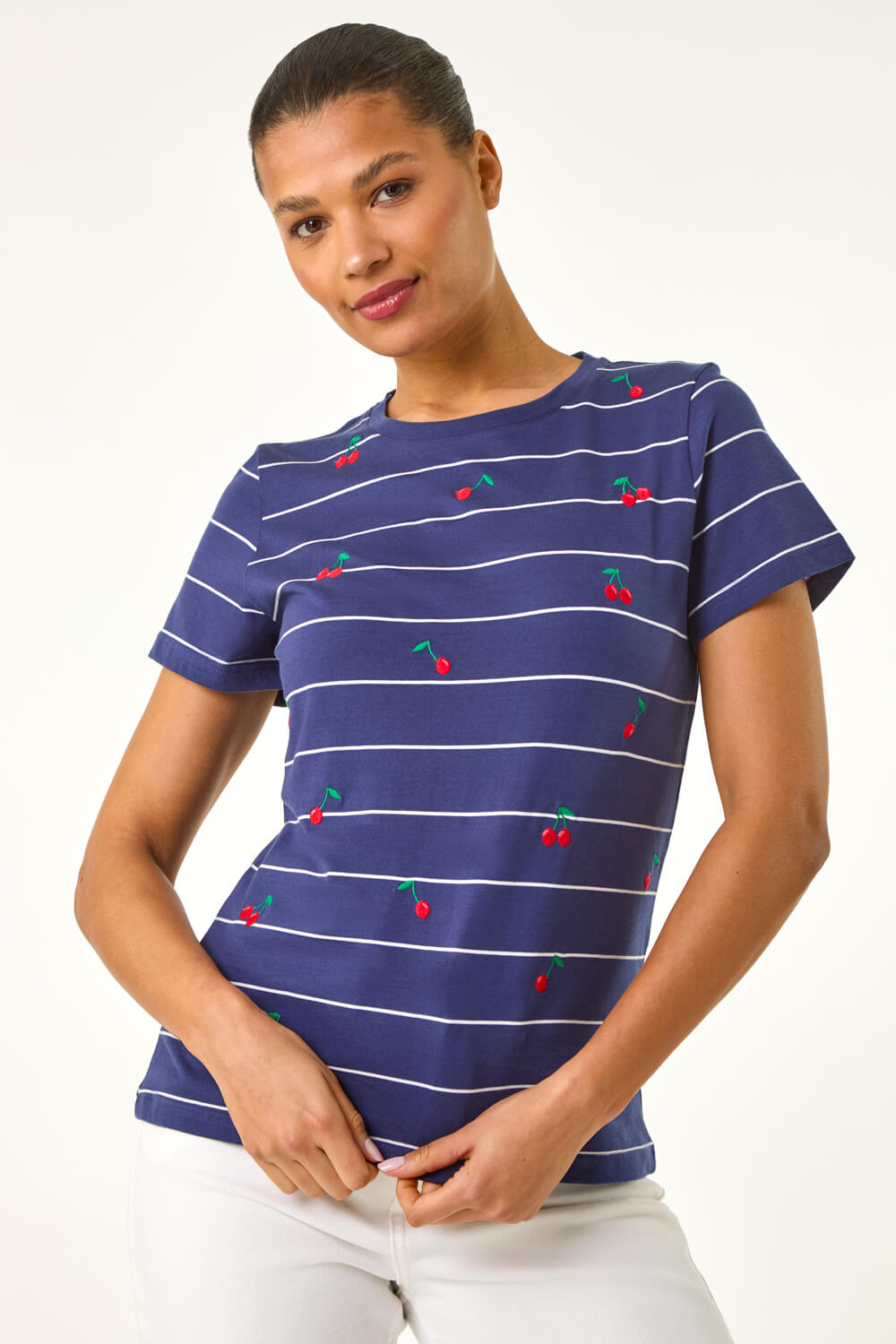 Fern Cotton Shaped Hem Tee - Parisian Navy