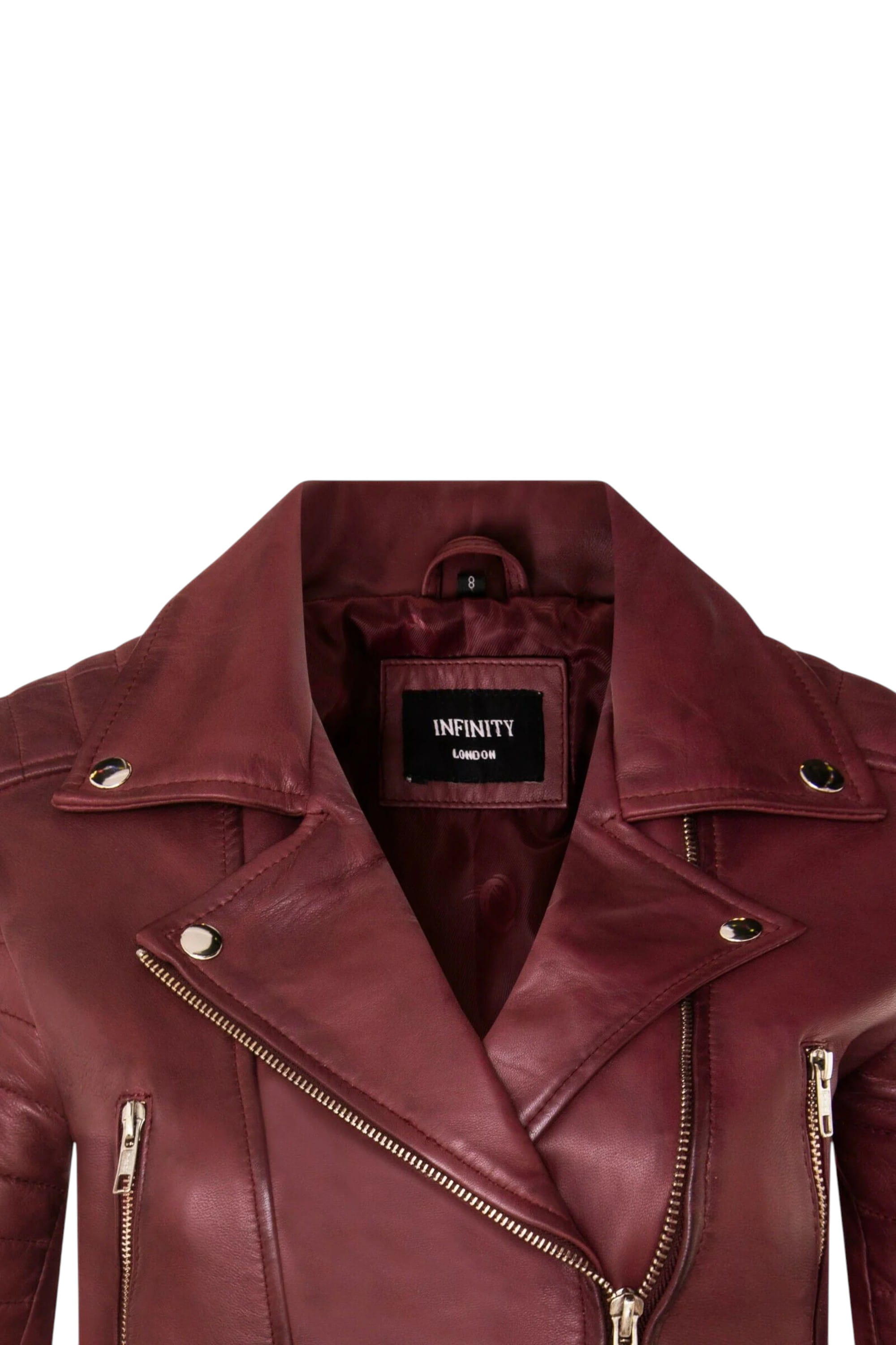Burgundy Cropped Brando Leather Biker Jacket, Image 7 of 7