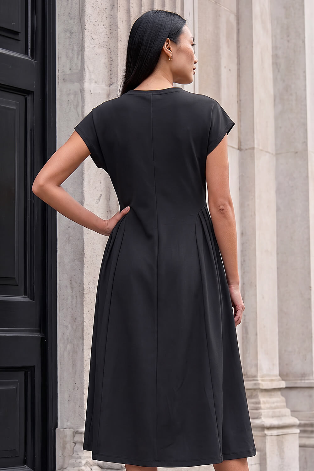 Black Side Pleat Detail Dress, Image 3 of 4