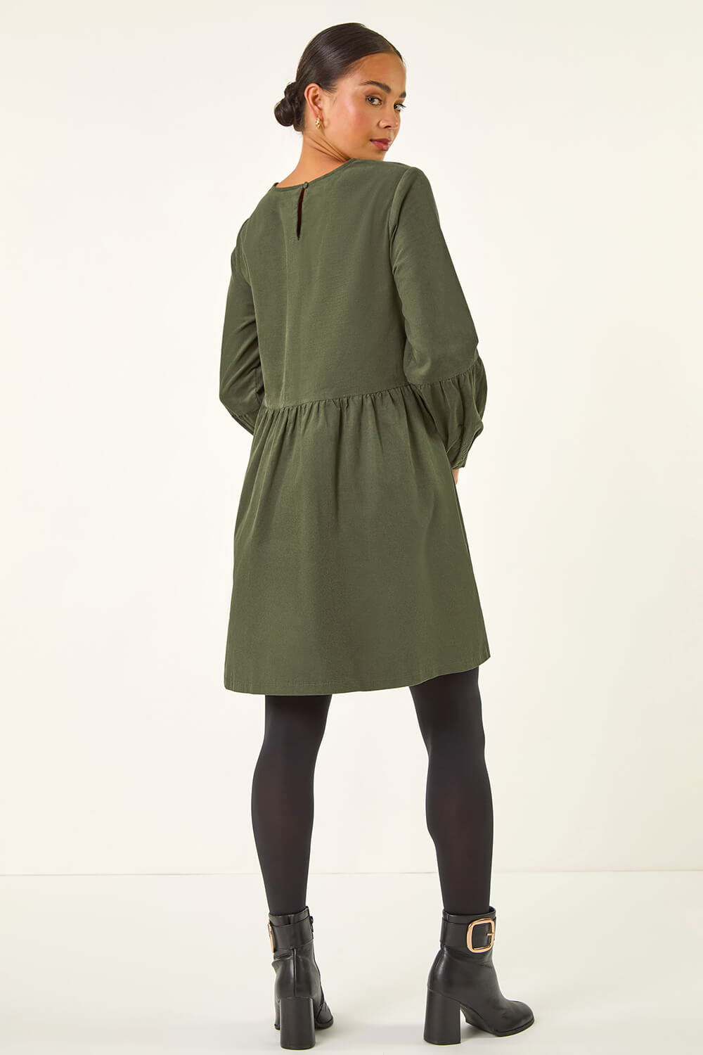 Khaki Petite Cord Cotton Mini Dress, Image 5 of 5
